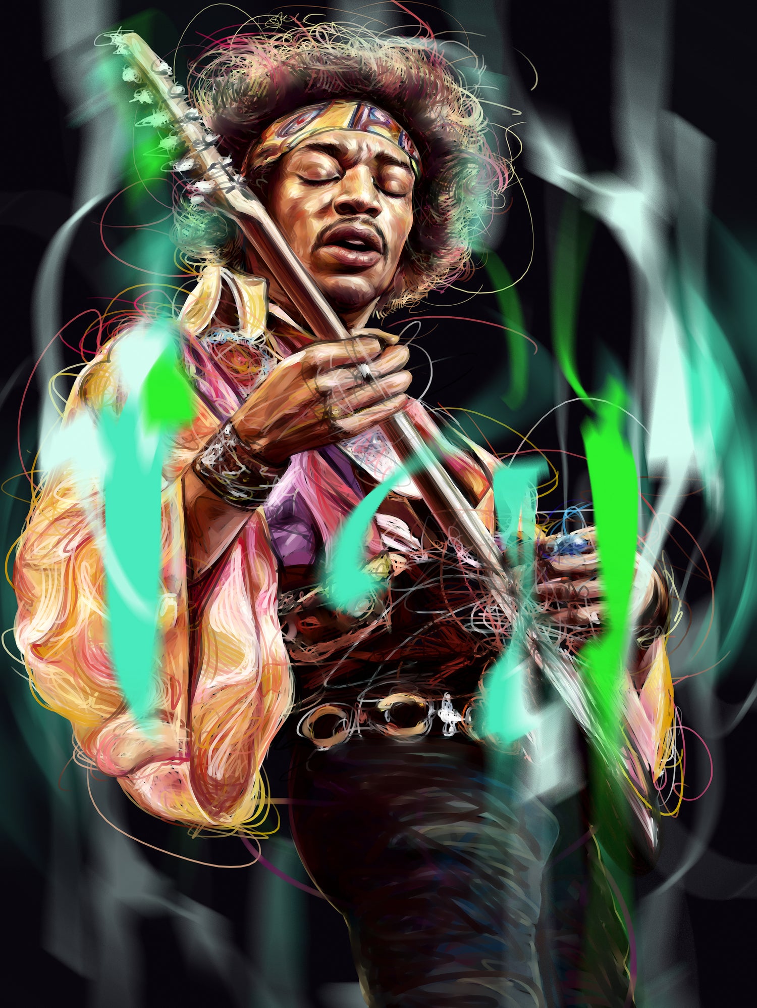 Jimi Hendrix by Dmitry Belov on GIANT ART - black digital painting