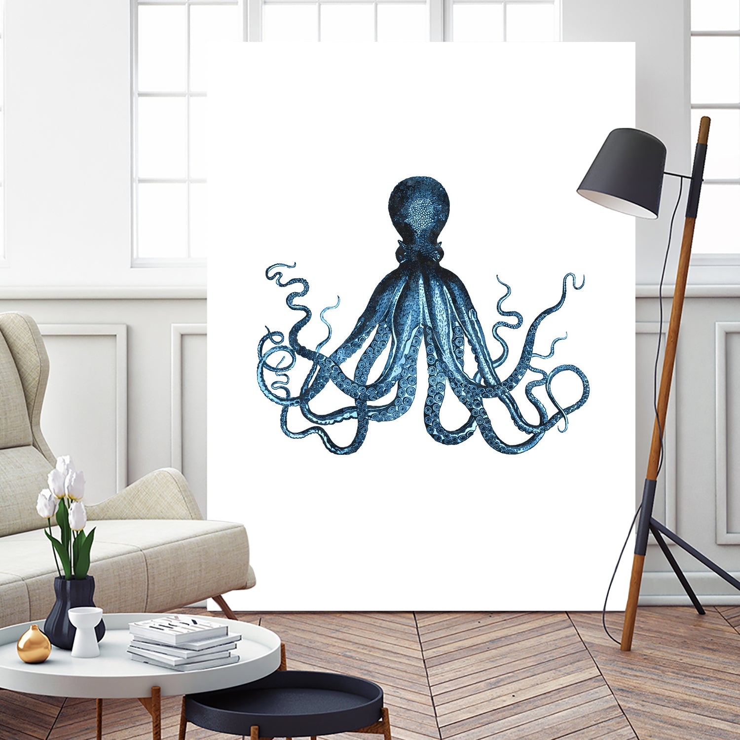 Blue Octopus Illustration by Alessandra Minervini on GIANT ART - blue digital painting