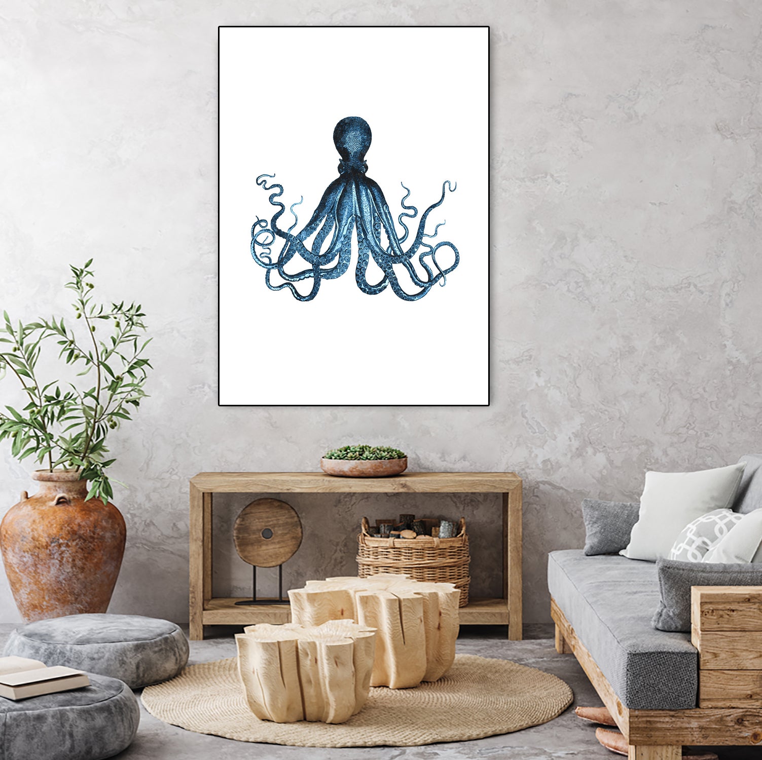 Blue Octopus Illustration by Alessandra Minervini on GIANT ART - blue digital painting