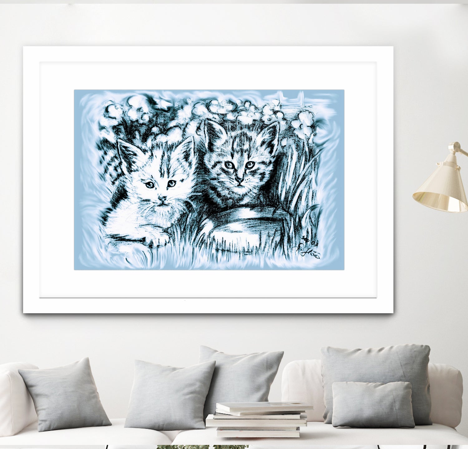 Blue Baby Cats by Gitta Gläser on GIANT ART - blue digital drawing