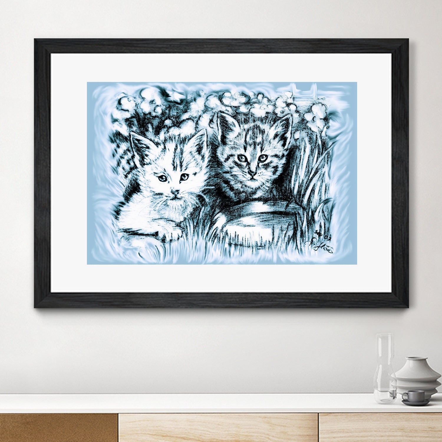 Blue Baby Cats by Gitta Gläser on GIANT ART - blue digital drawing