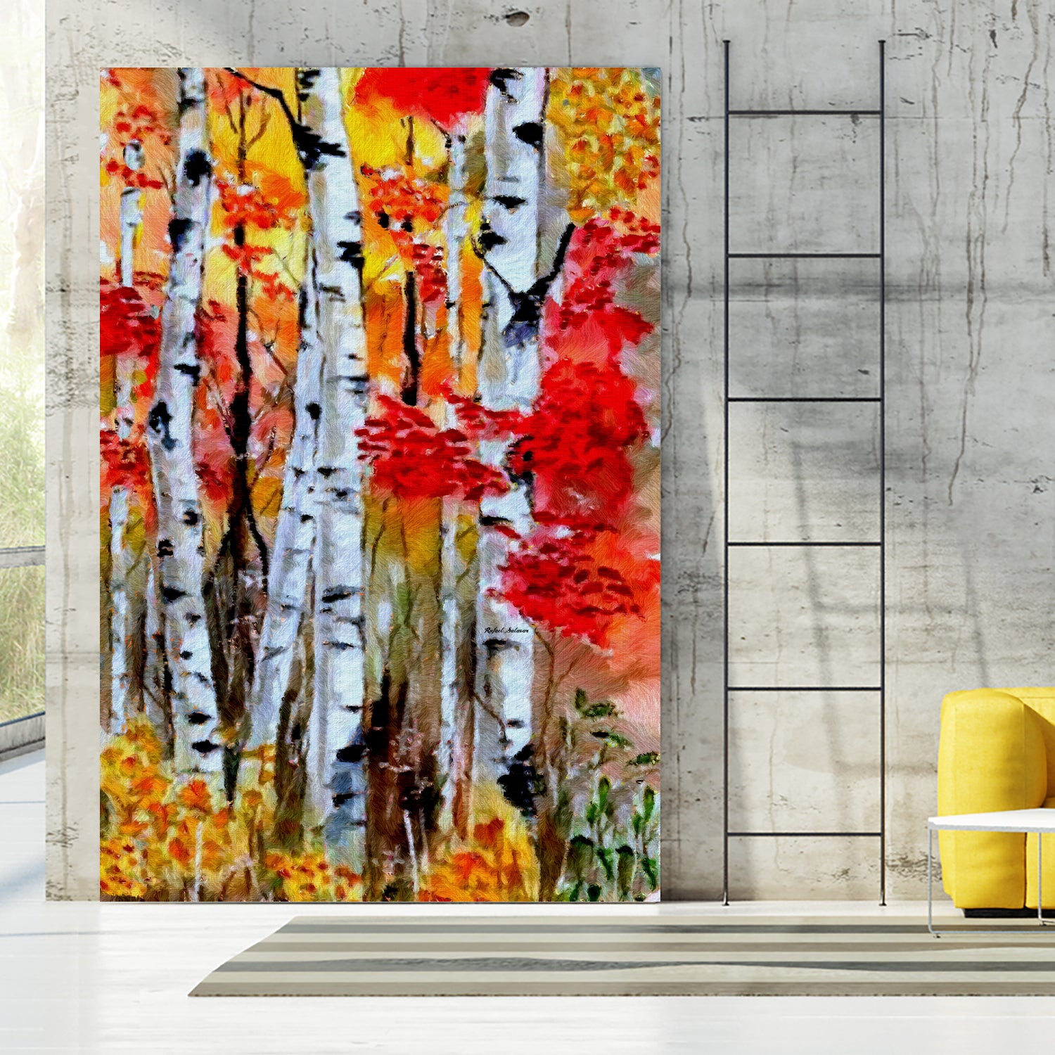 Birch Trees in Fall by Rafael Salazar on GIANT ART - red digital painting