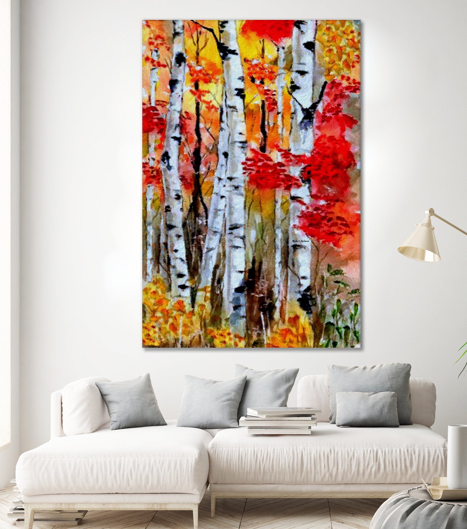 Birch Trees in Fall by Rafael Salazar on GIANT ART - red digital painting