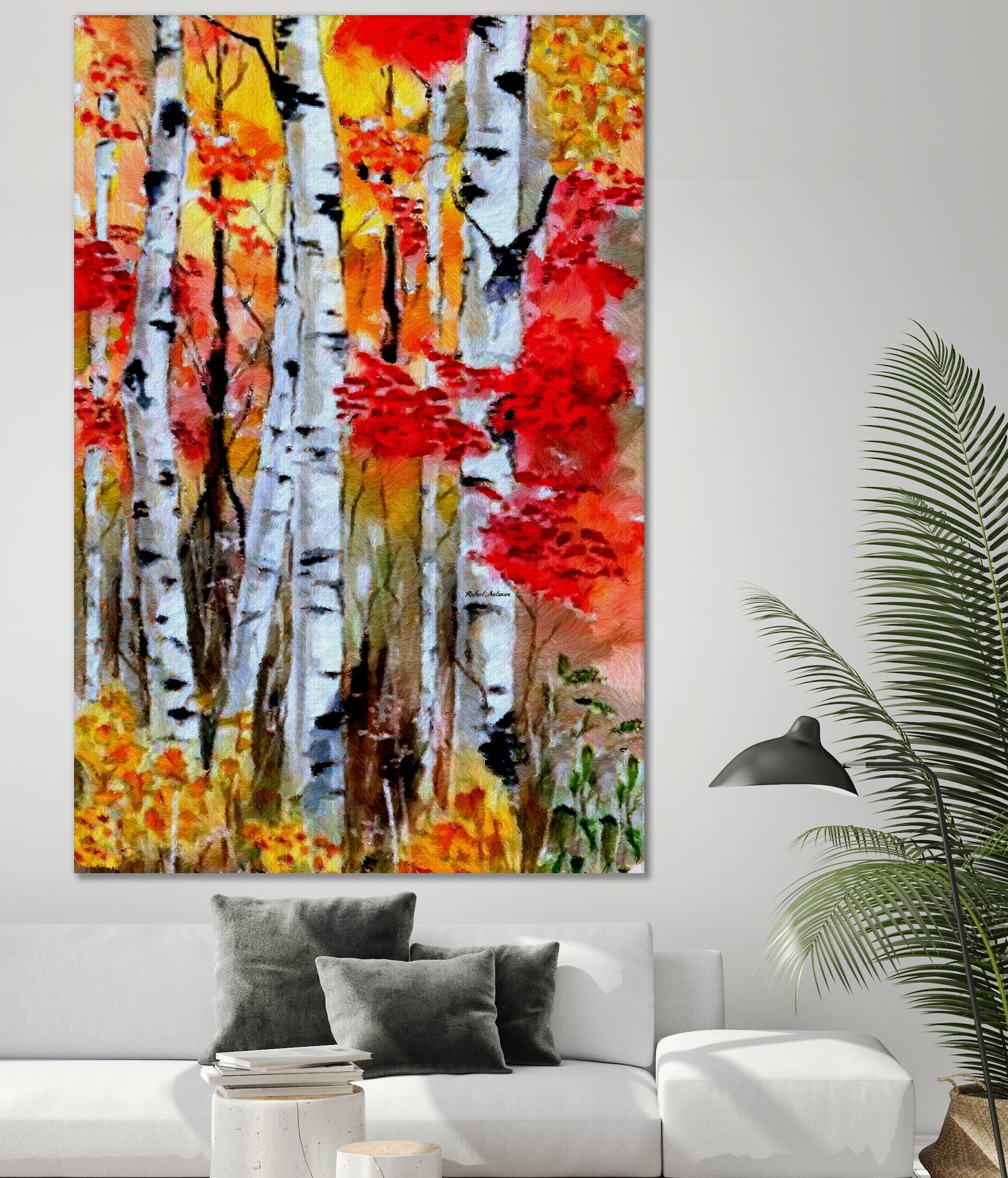 Birch Trees in Fall by Rafael Salazar on GIANT ART - red digital painting