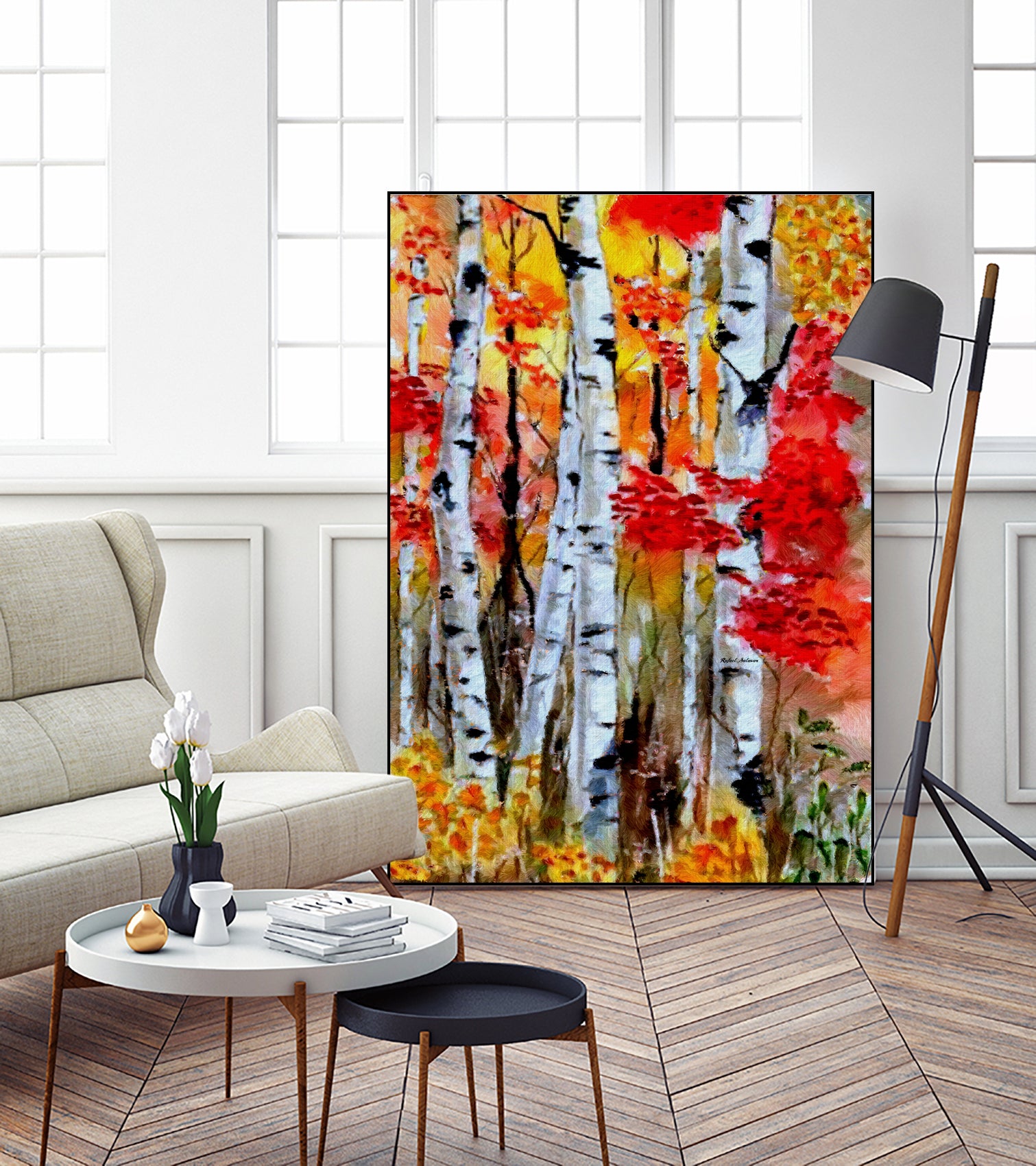 Birch Trees in Fall by Rafael Salazar on GIANT ART - red digital painting