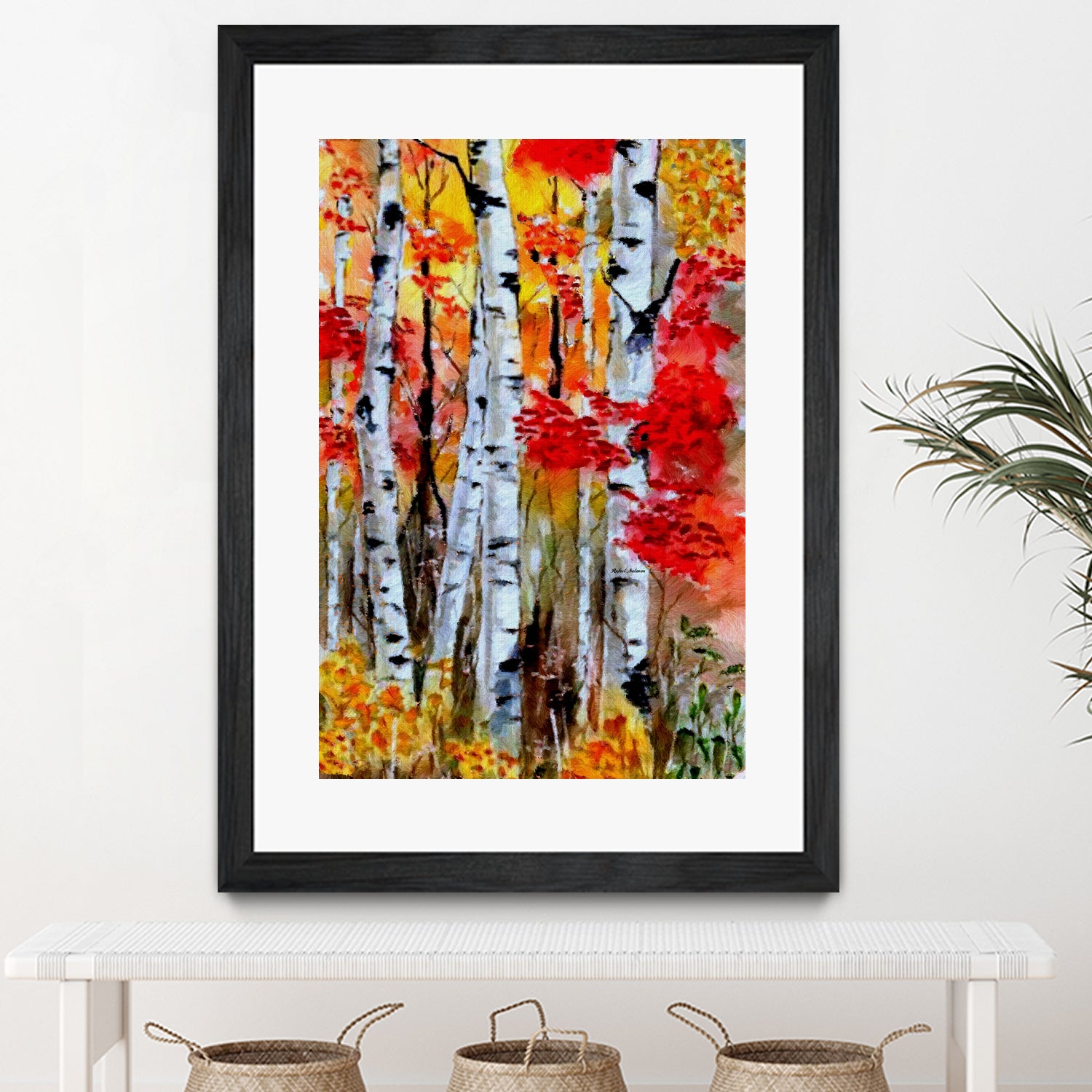 Birch Trees in Fall by Rafael Salazar on GIANT ART - red digital painting