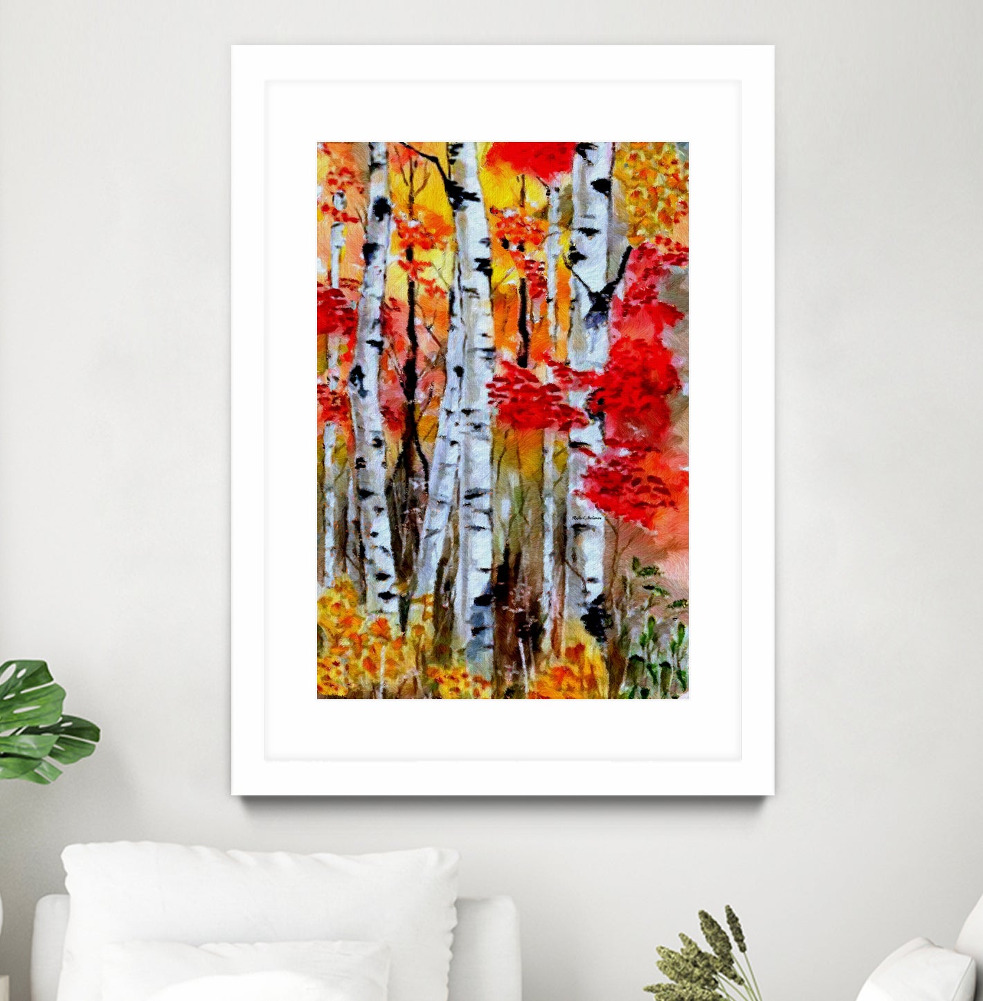 Birch Trees in Fall by Rafael Salazar on GIANT ART - red digital painting