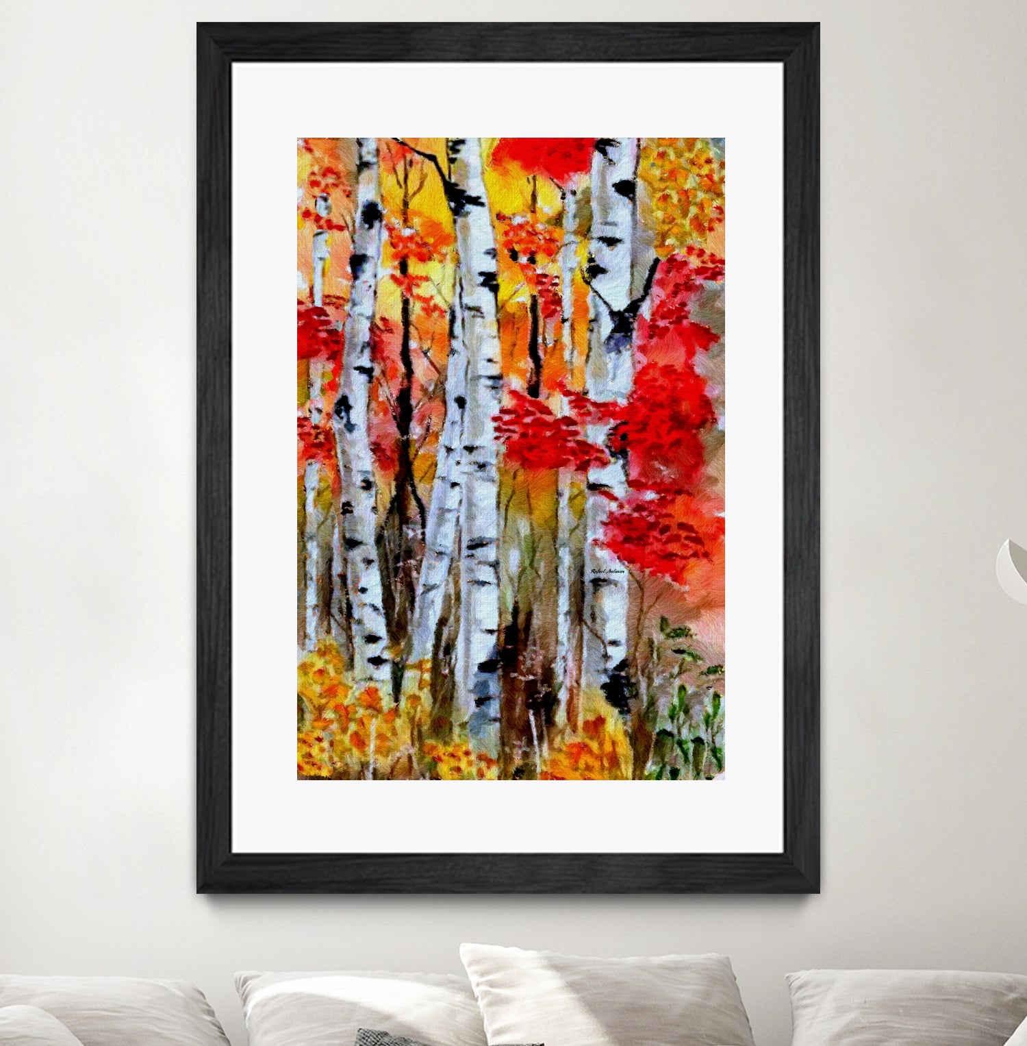 Birch Trees in Fall by Rafael Salazar on GIANT ART - red digital painting