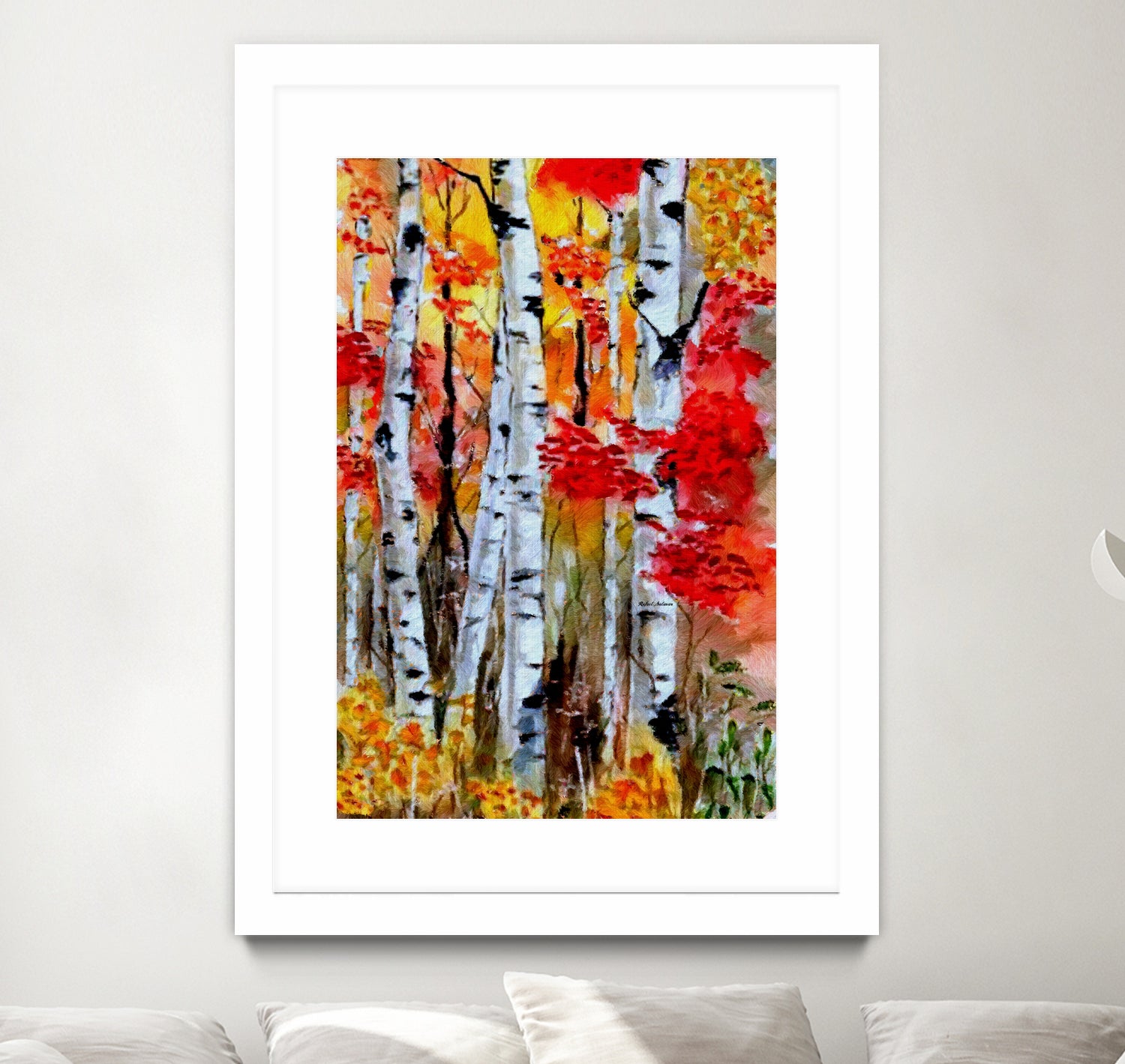 Birch Trees in Fall by Rafael Salazar on GIANT ART - red digital painting