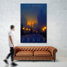 Prague, Czech Republic, vintage travel poster by ALMA Studio on GIANT ART - blue photo manipulation