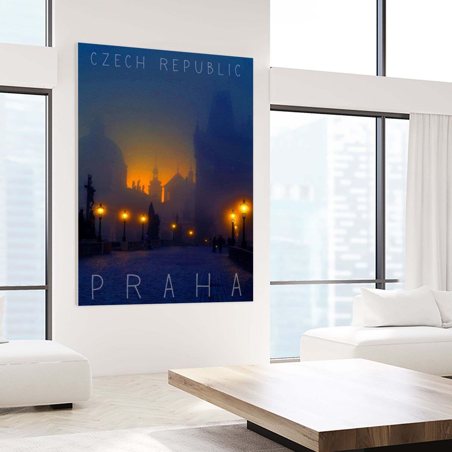 Prague, Czech Republic, vintage travel poster by ALMA Studio on GIANT ART - blue photo manipulation