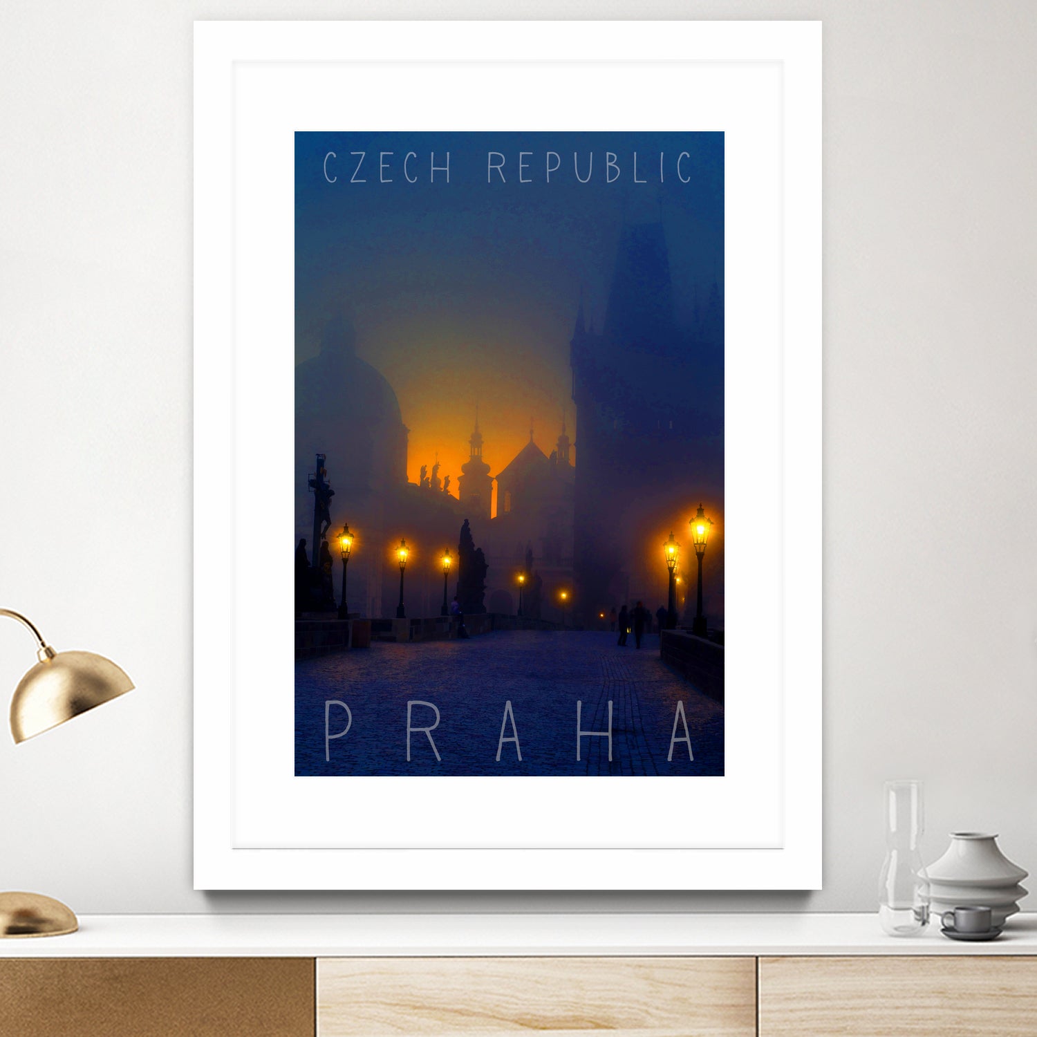 Prague, Czech Republic, vintage travel poster by ALMA Studio on GIANT ART - blue photo manipulation