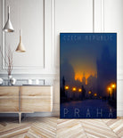 Prague, Czech Republic, vintage travel poster by ALMA Studio on GIANT ART - blue photo manipulation