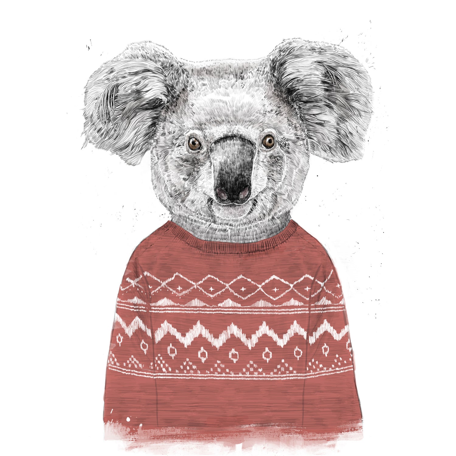 Winter koala (red) by Solti Balázs on GIANT ART - white digital drawing