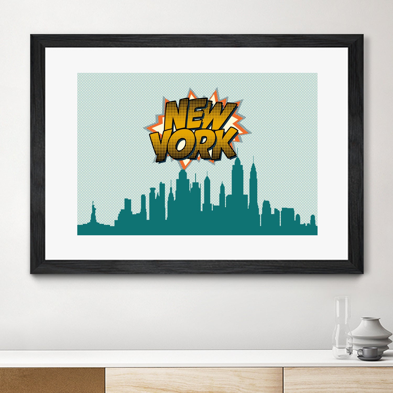 New York Pop Skyline by Octavian Mihai Mielu on GIANT ART - green digital drawing