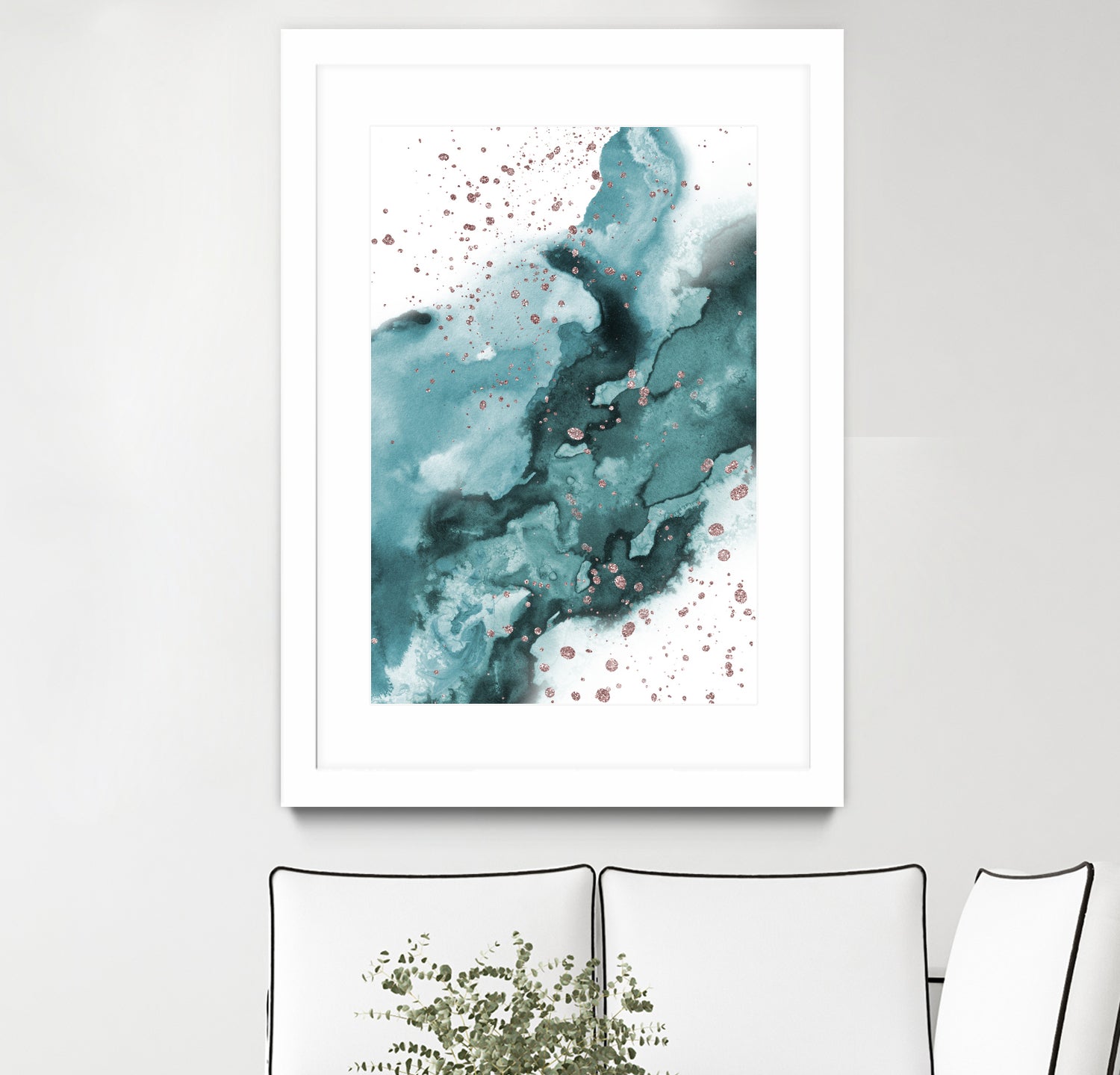 Watercolor meets Glitter - Turquoise Rose Gold - No 1 by Anastasia Sawall on GIANT ART - blue digital painting