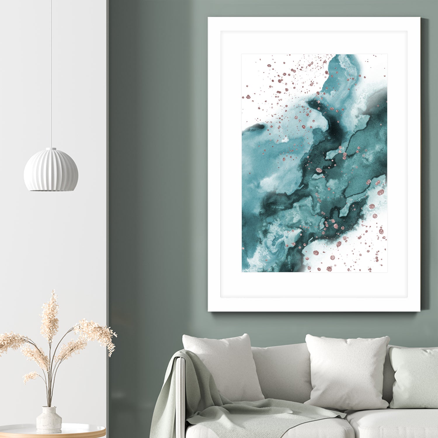 Watercolor meets Glitter - Turquoise Rose Gold - No 1 by Anastasia Sawall on GIANT ART - blue digital painting