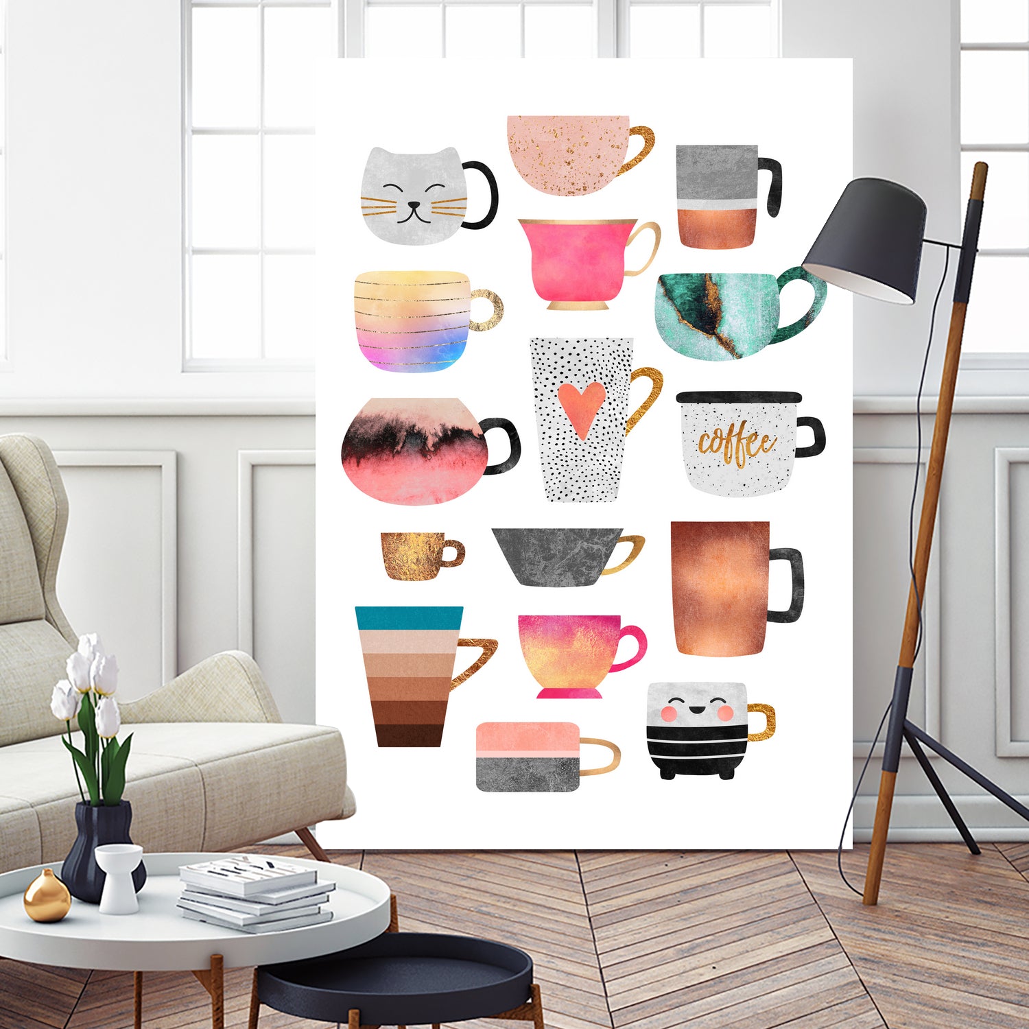 Coffee Cup Collection by Elisabeth Fredriksson on GIANT ART - white digital drawing