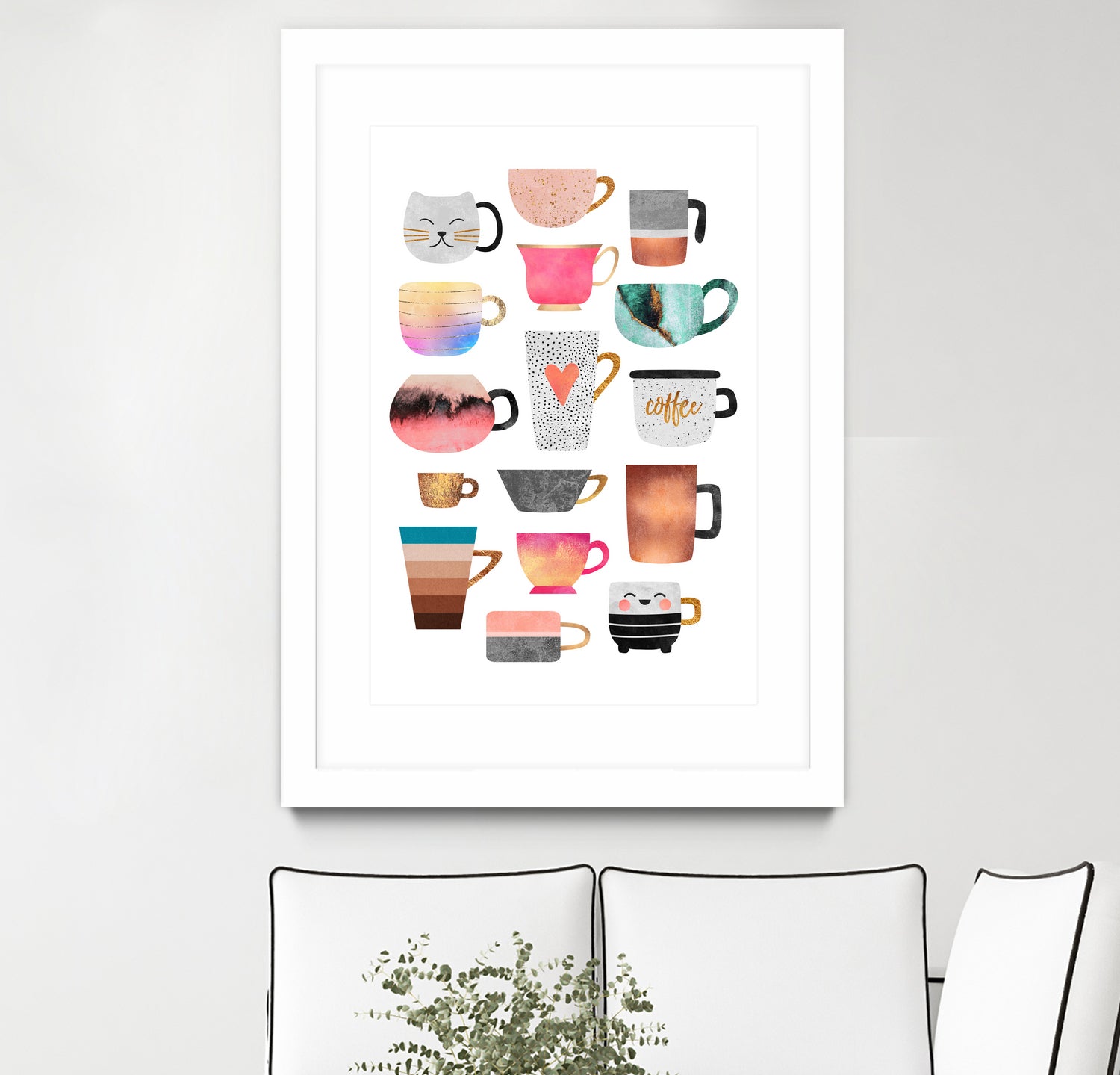 Coffee Cup Collection by Elisabeth Fredriksson on GIANT ART - white digital drawing