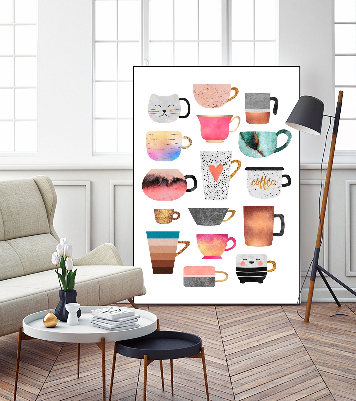 Coffee Cup Collection by Elisabeth Fredriksson on GIANT ART - white digital drawing