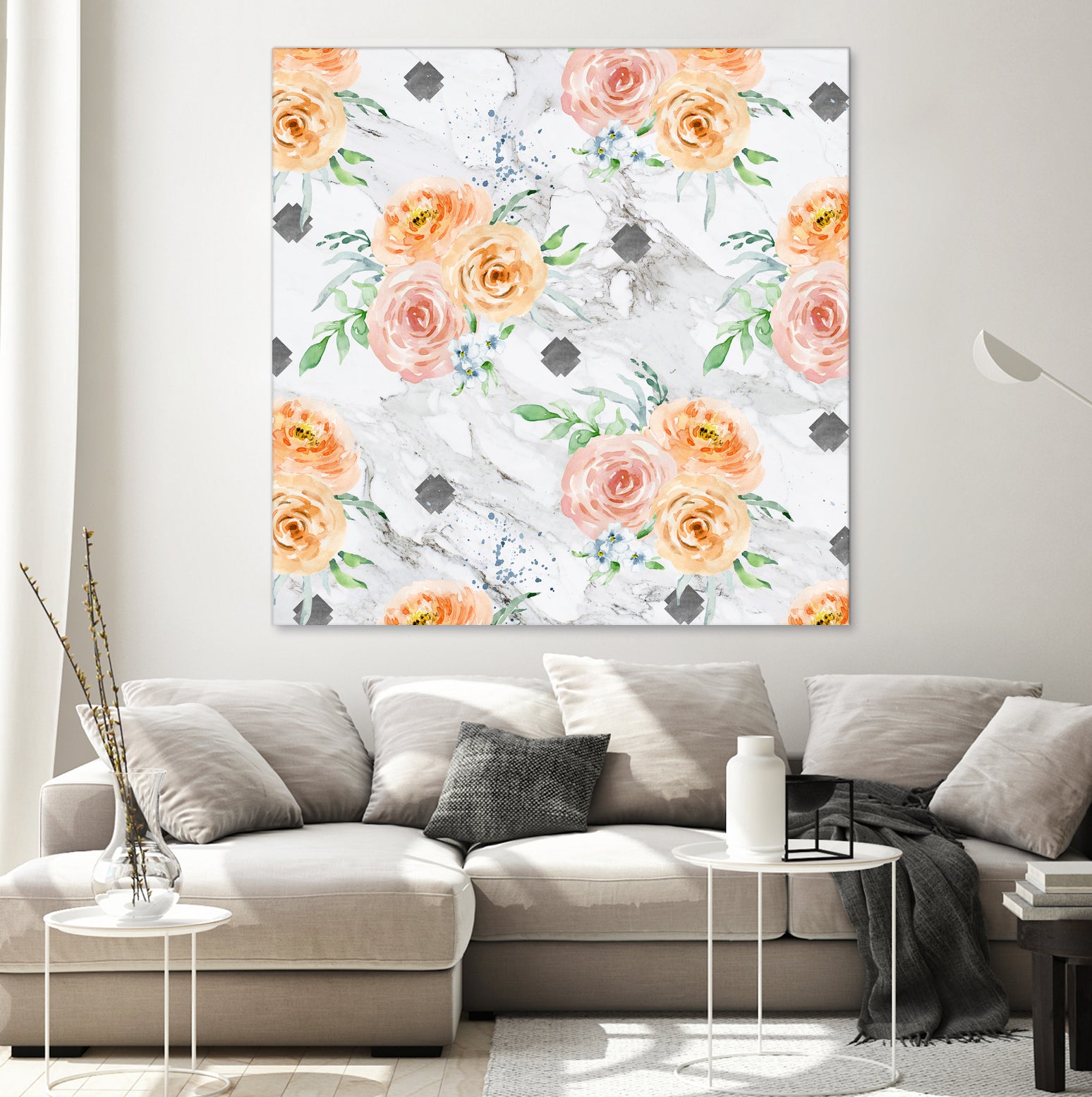 Beautiful pale flowers patter on marble by Neli Dimitrova on GIANT ART - white photo manipulation