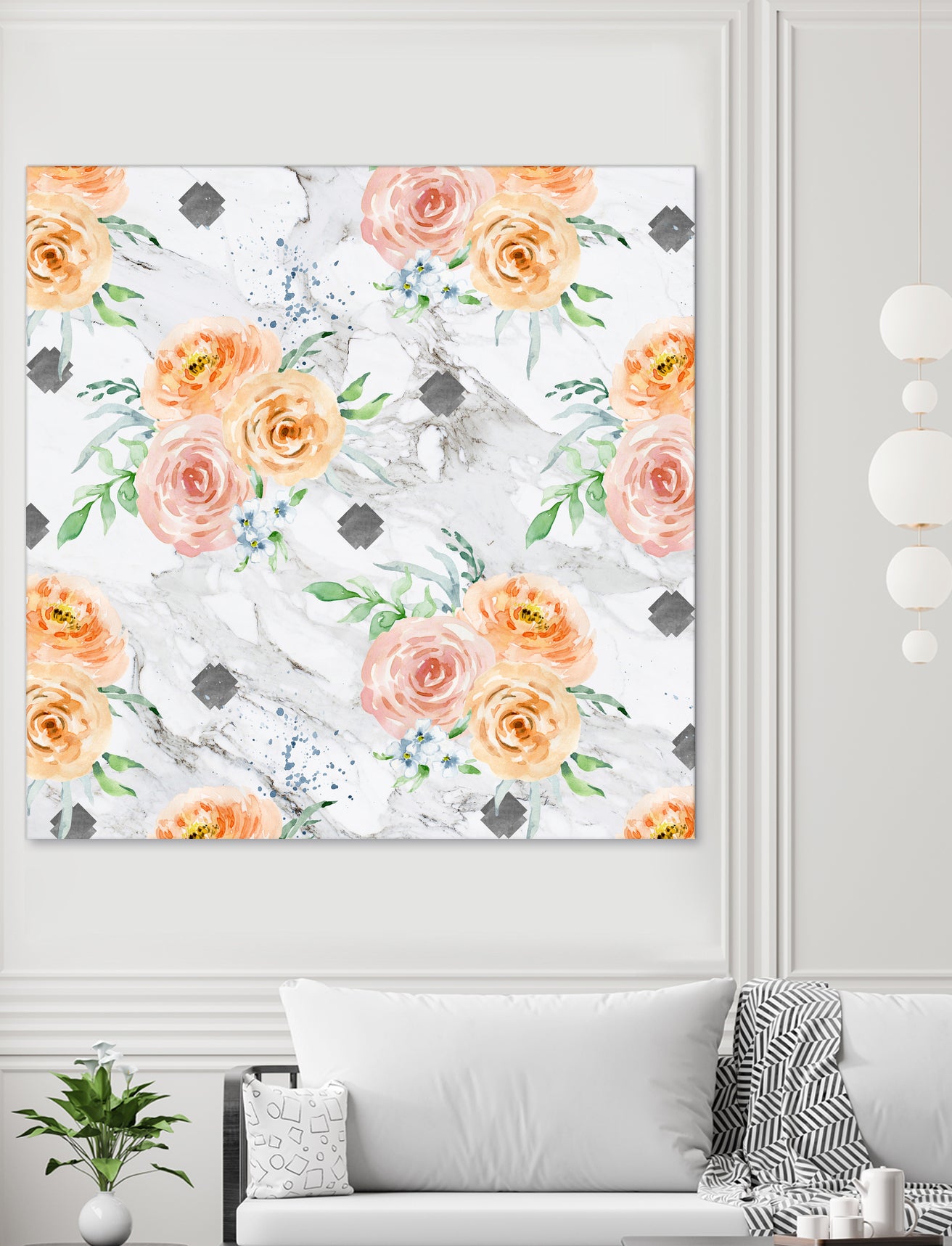 Beautiful pale flowers patter on marble by Neli Dimitrova on GIANT ART - white photo manipulation