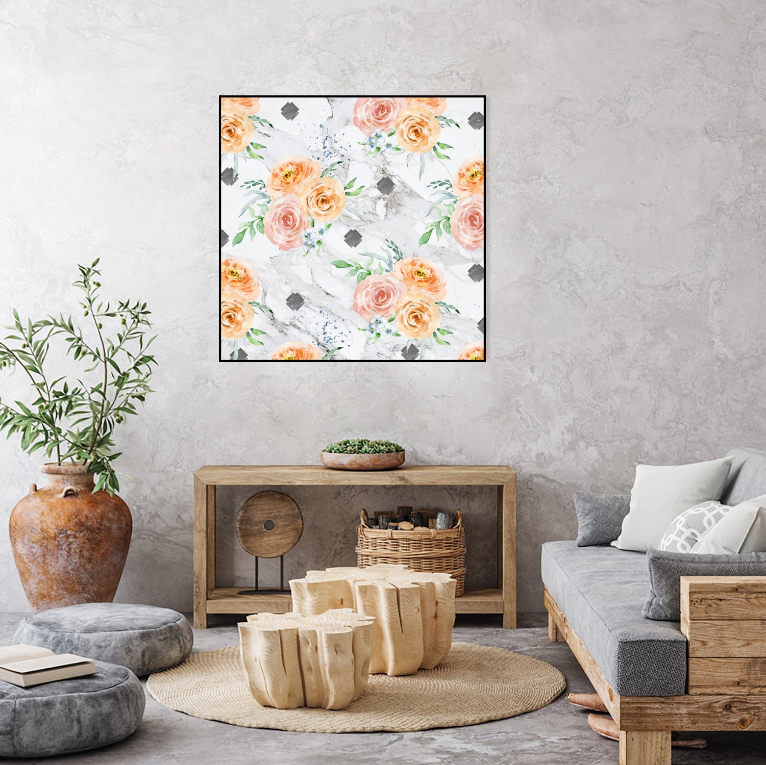 Beautiful pale flowers patter on marble by Neli Dimitrova on GIANT ART - white photo manipulation