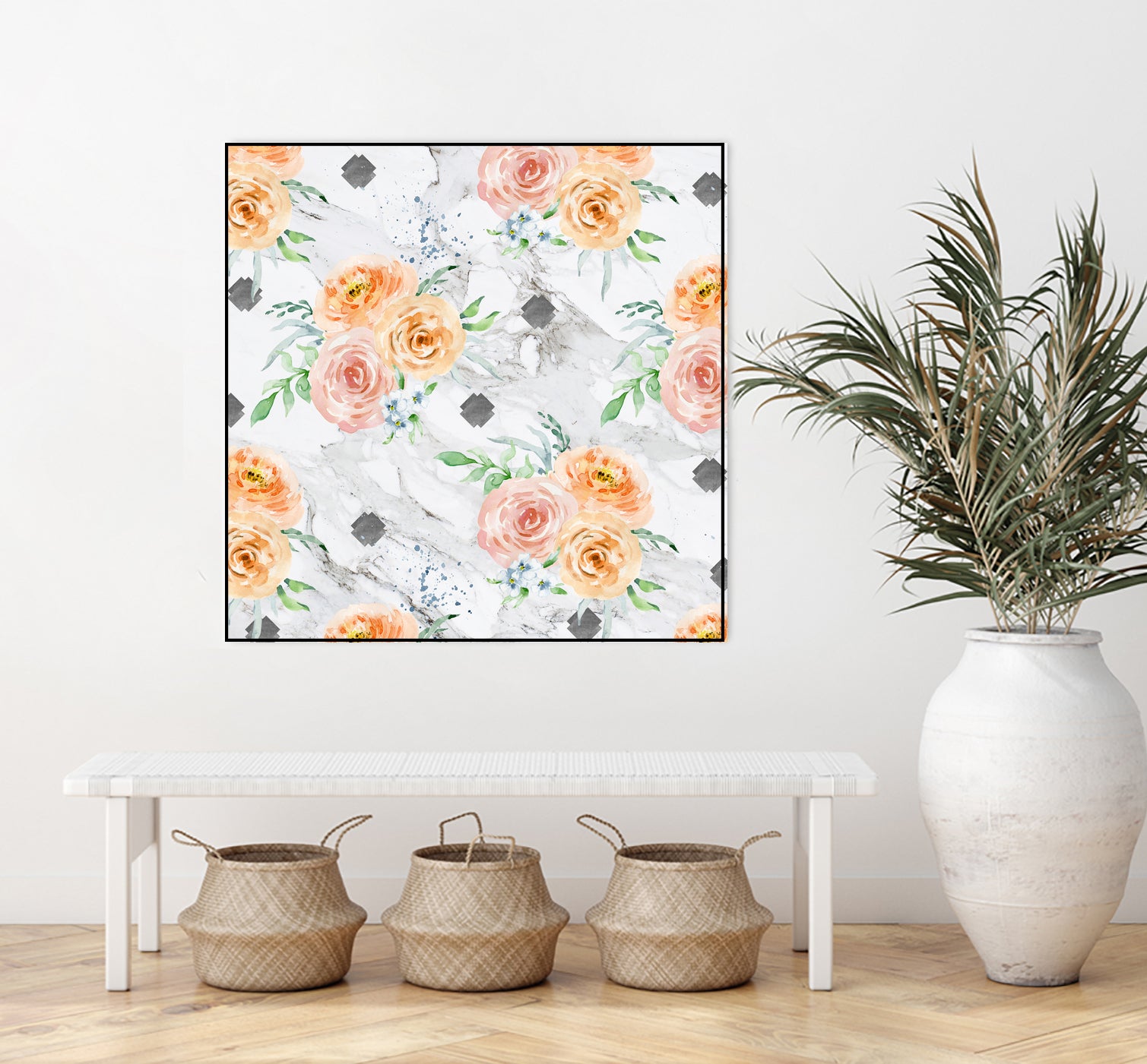 Beautiful pale flowers patter on marble by Neli Dimitrova on GIANT ART - white photo manipulation