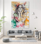 The Withering Spring I | nude tattoo woman portrait by Marco Paludet on GIANT ART - yellow mixed media