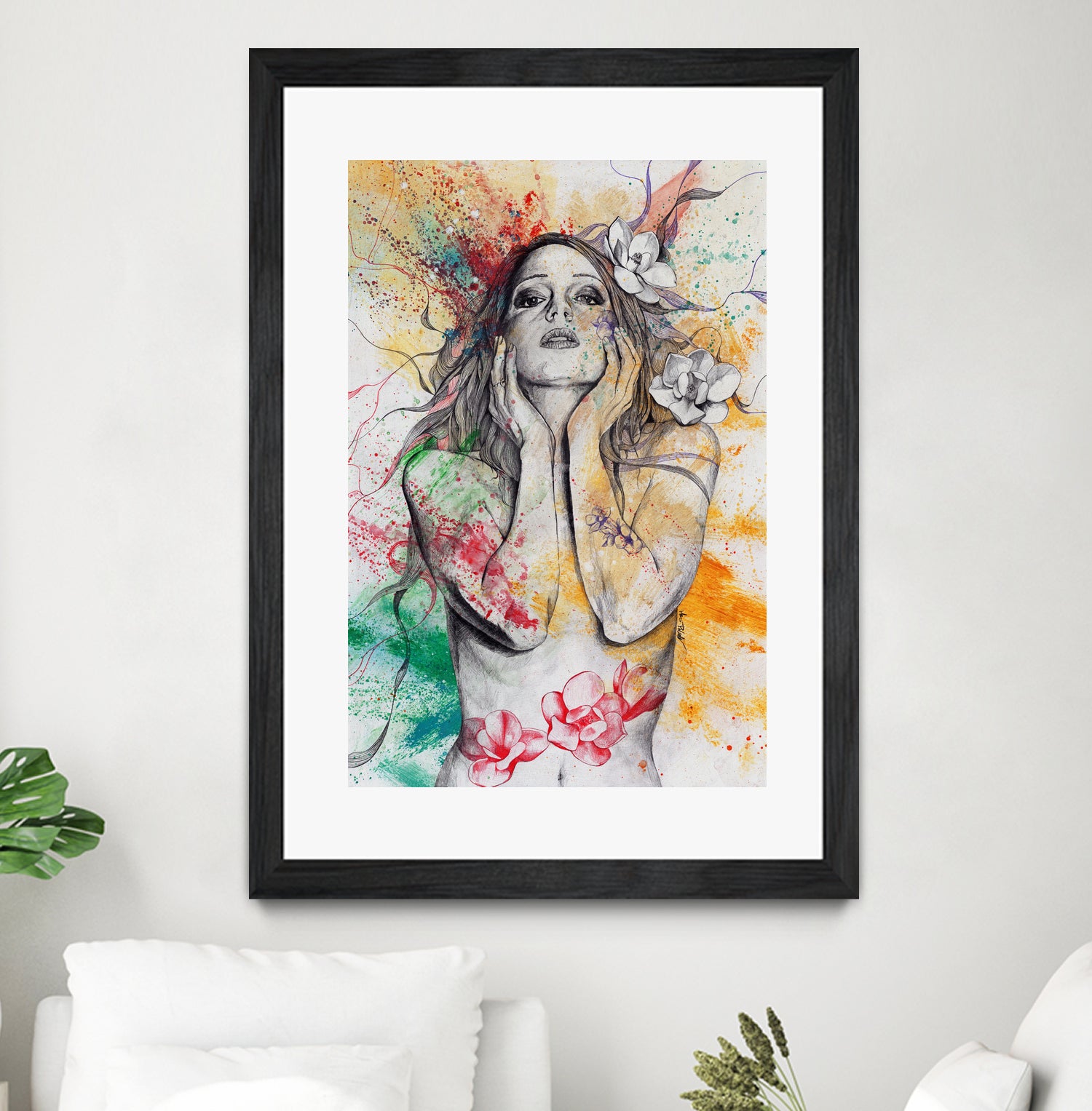 The Withering Spring I | nude tattoo woman portrait by Marco Paludet on GIANT ART - yellow mixed media