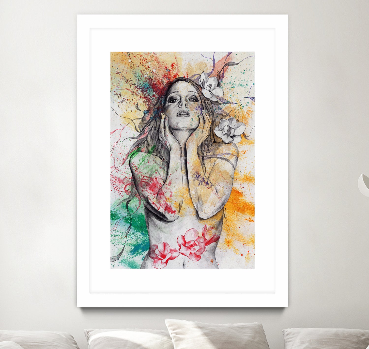 The Withering Spring I | nude tattoo woman portrait by Marco Paludet on GIANT ART - yellow mixed media