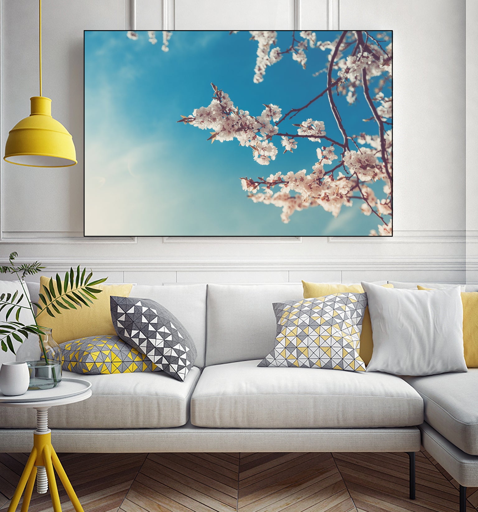 Spring Cherry Sakura White Flowers,Toning by Anna Matveeva on GIANT ART - blue photo illustration