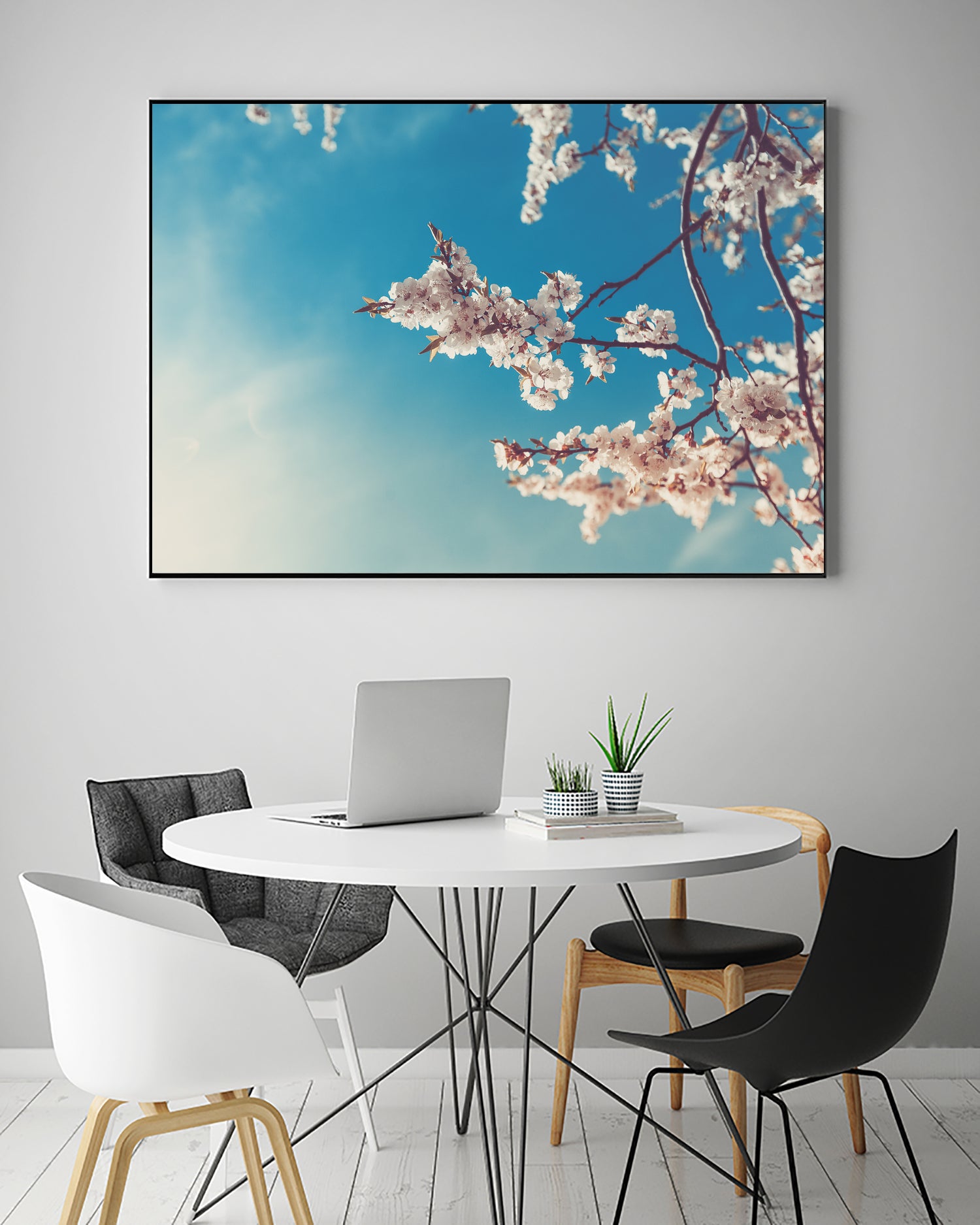 Spring Cherry Sakura White Flowers,Toning by Anna Matveeva on GIANT ART - blue photo illustration