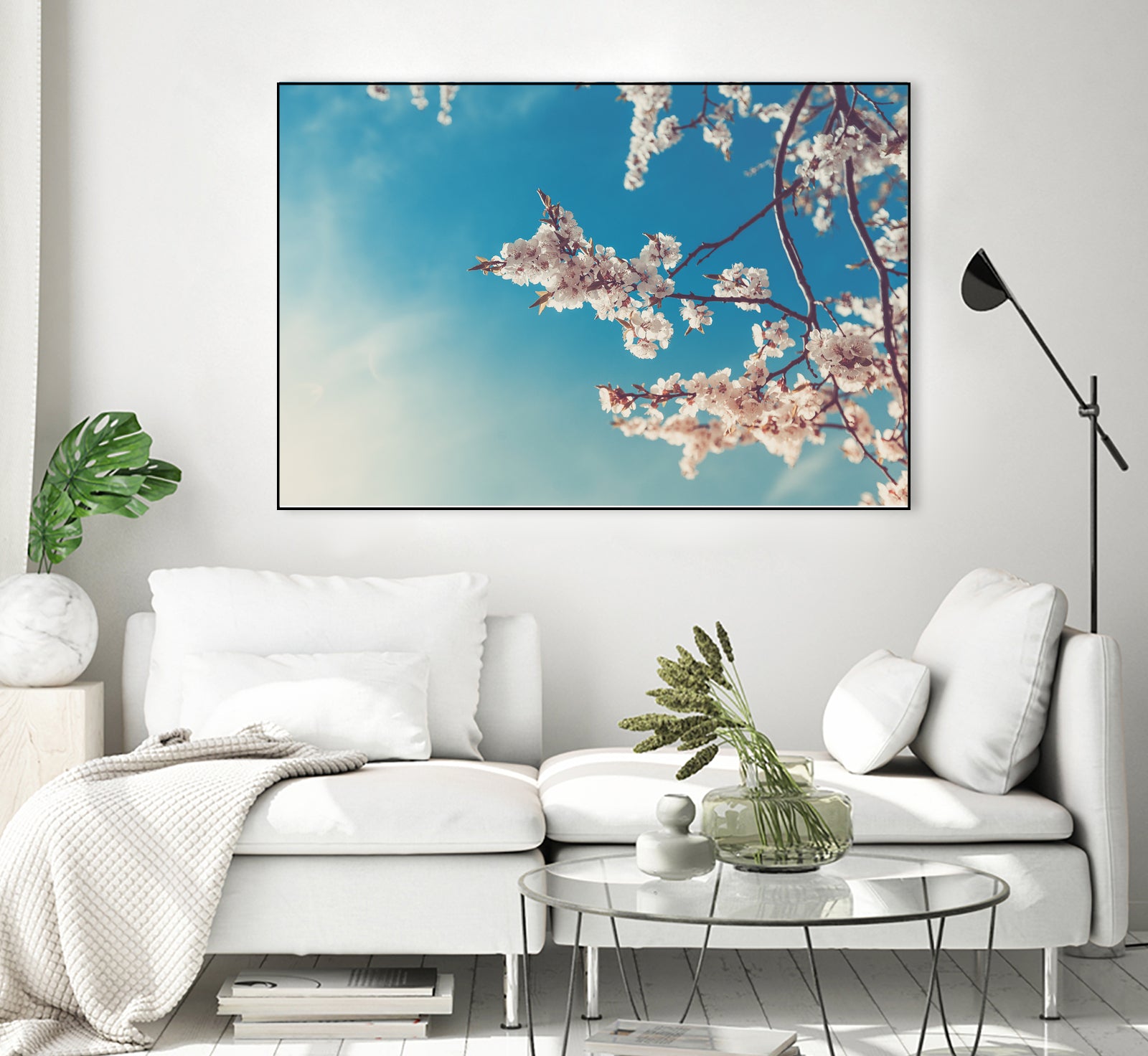 Spring Cherry Sakura White Flowers,Toning by Anna Matveeva on GIANT ART - blue photo illustration