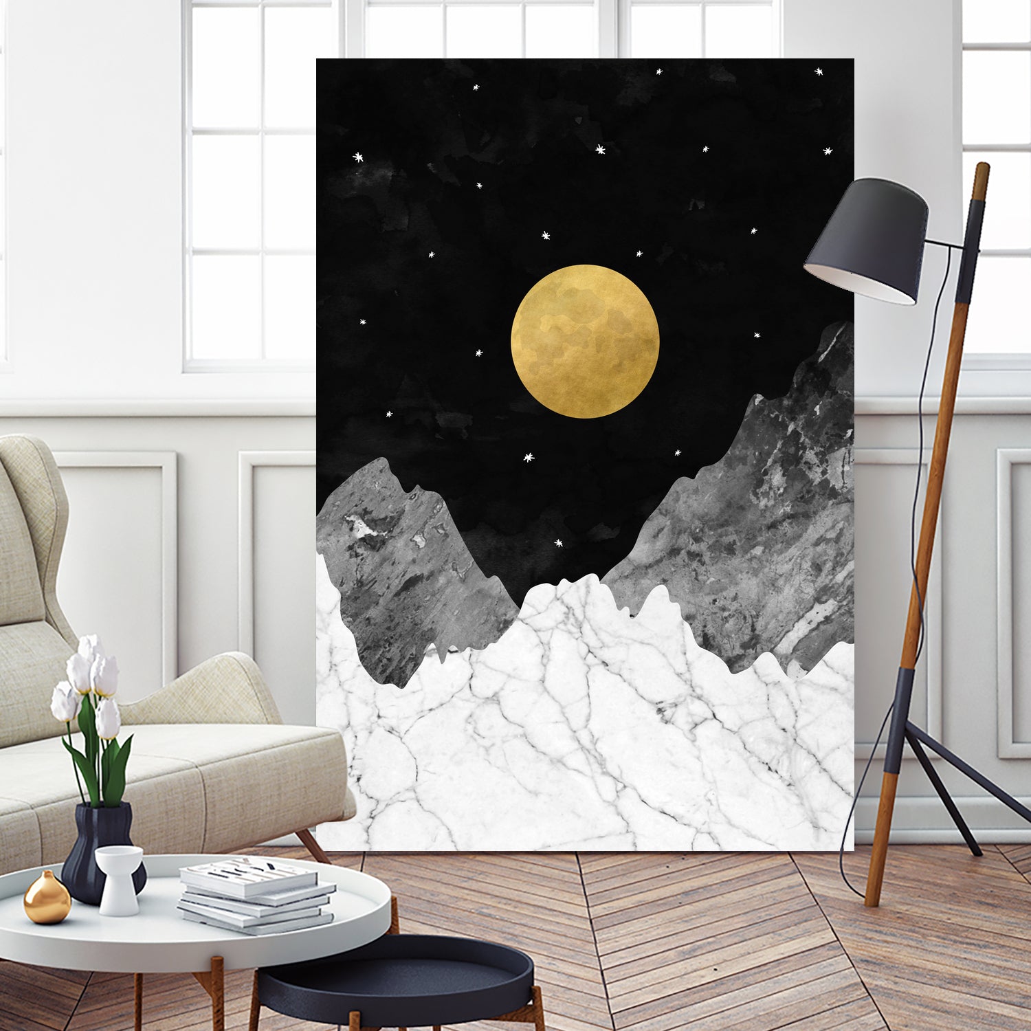 Moon and Stars by Christina Shek on GIANT ART - black digital drawing