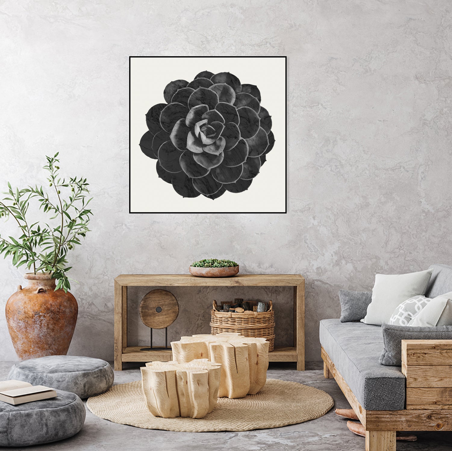 Black Marble Succulent Plant by amini 54 on GIANT ART - black digital painting