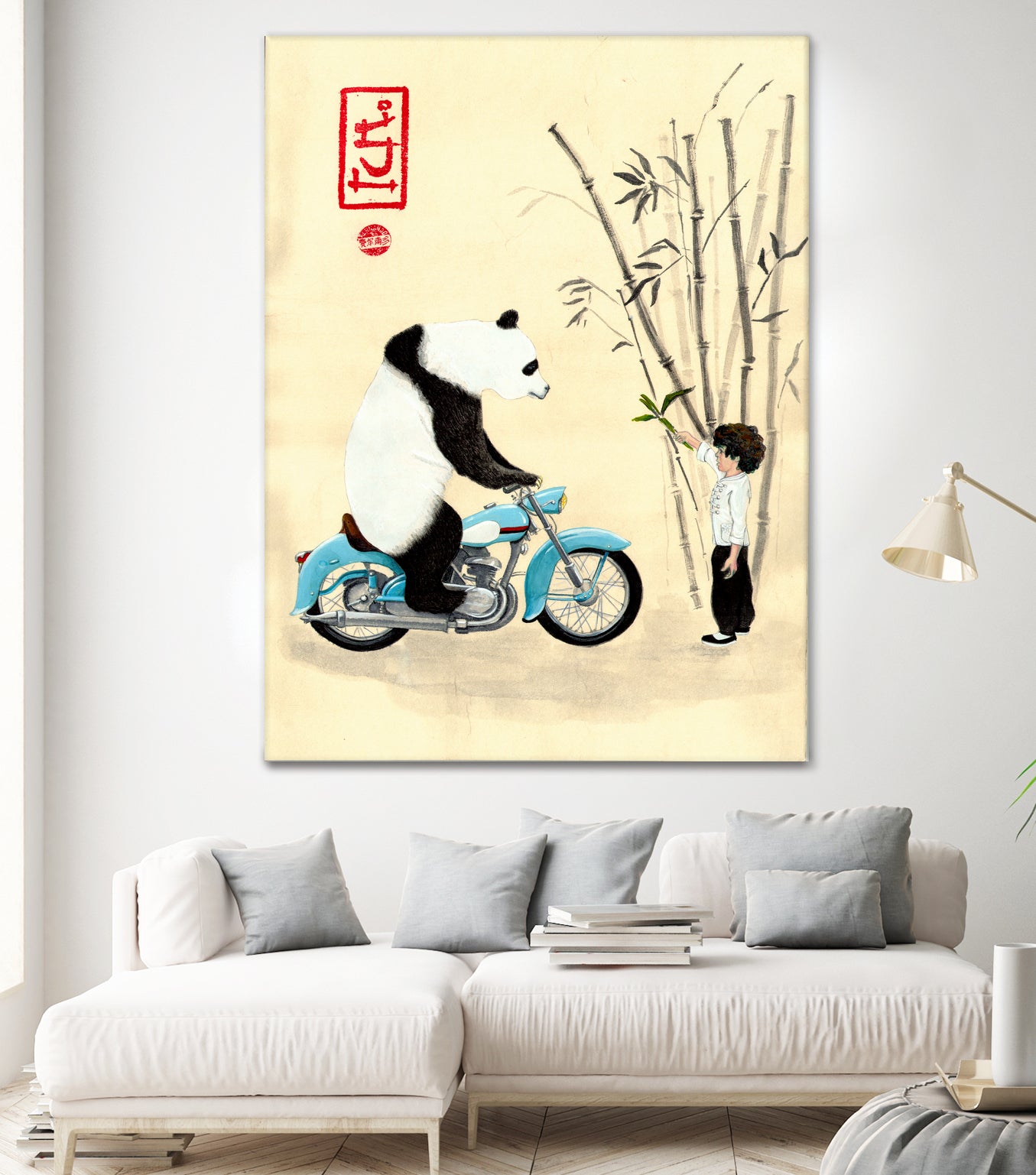 Óliver and the panda by Luis Fernando Montilla Sánchez on GIANT ART - yellow mixed media