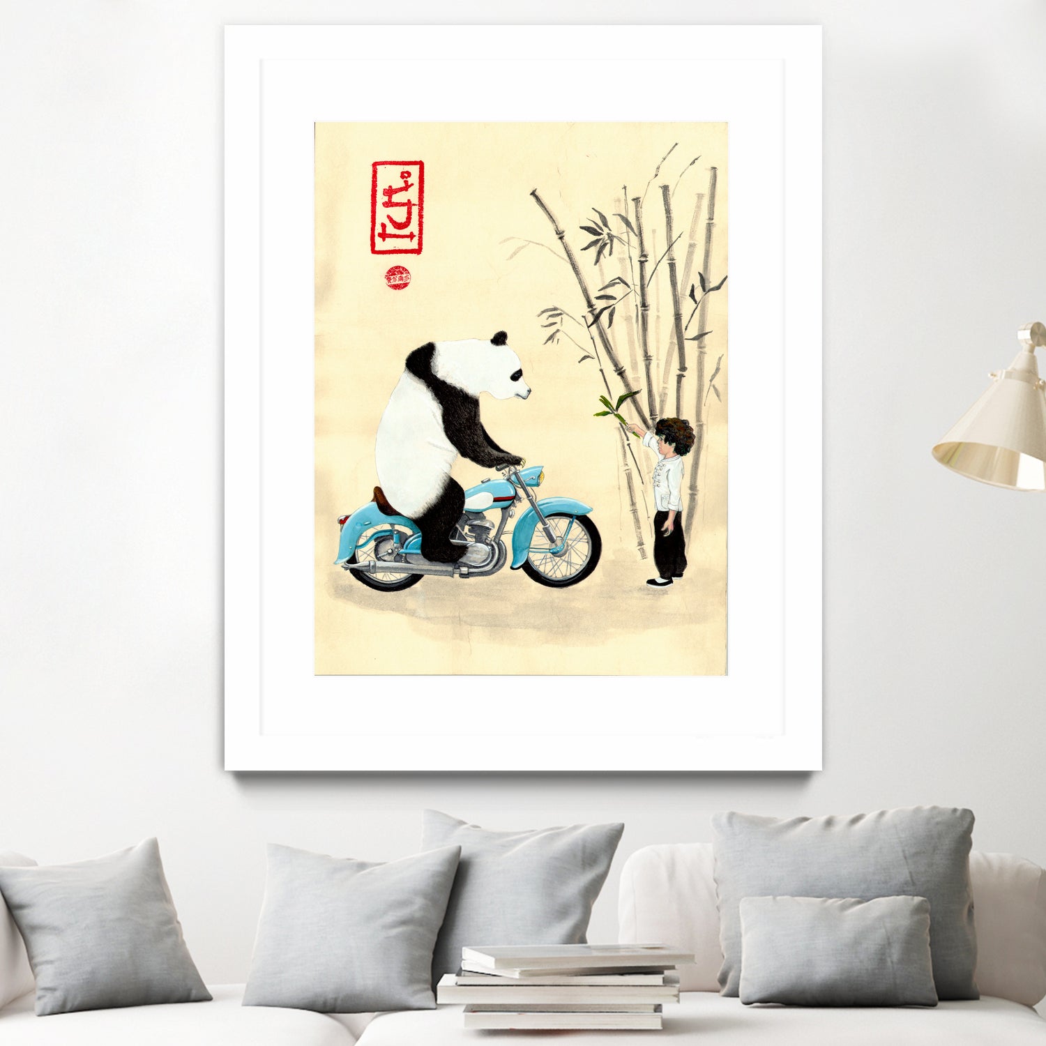 Óliver and the panda by Luis Fernando Montilla Sánchez on GIANT ART - yellow mixed media