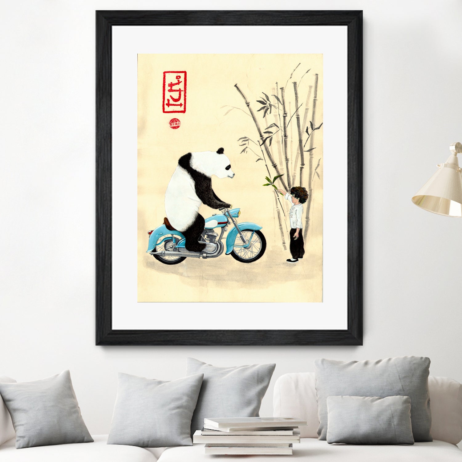 Óliver and the panda by Luis Fernando Montilla Sánchez on GIANT ART - yellow mixed media