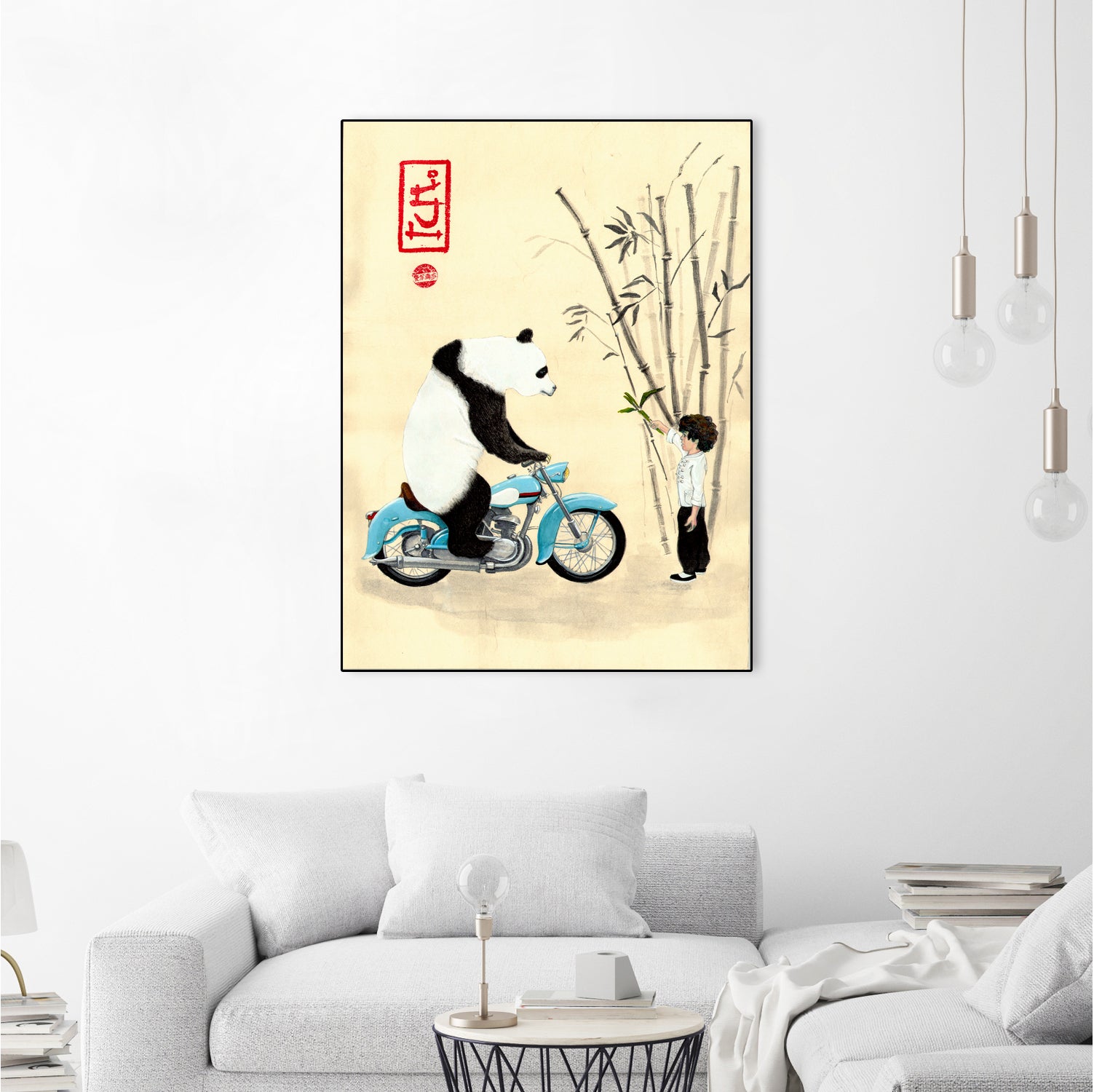 Óliver and the panda by Luis Fernando Montilla Sánchez on GIANT ART - yellow mixed media