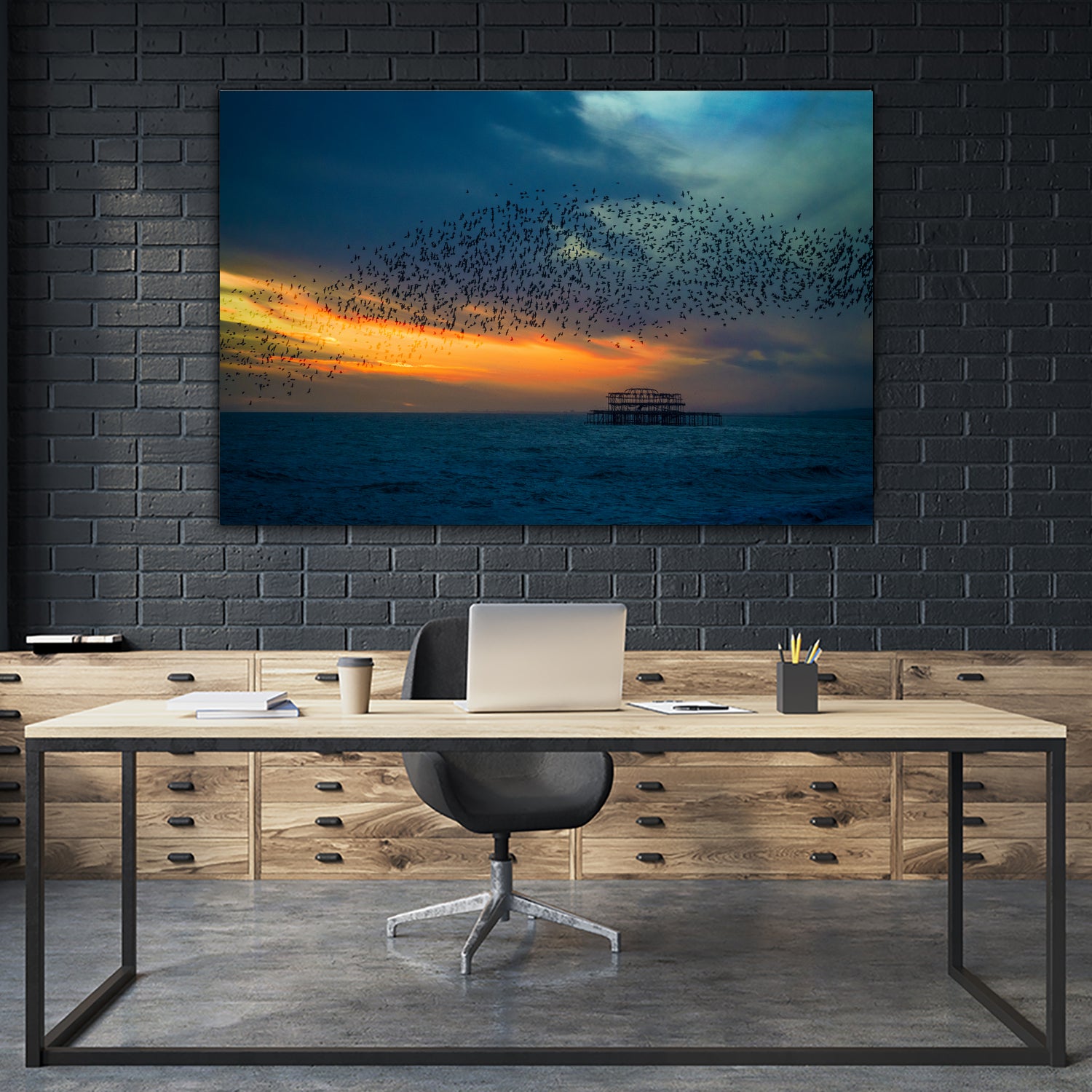 Starling Sunset by Chris Lord on GIANT ART - blue photo illustration