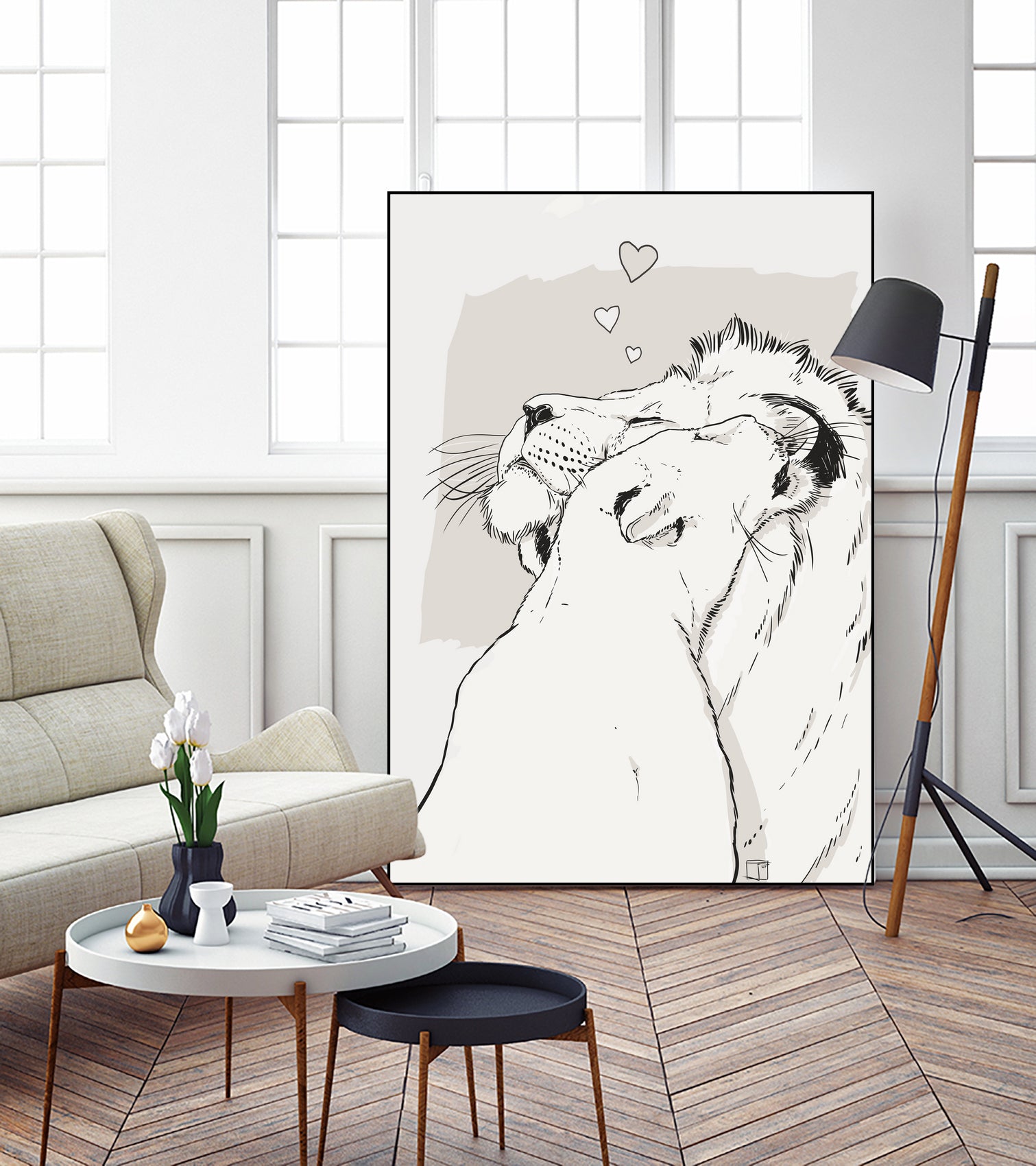 Lion love by Francois Martin Painchaud on GIANT ART - white digital painting