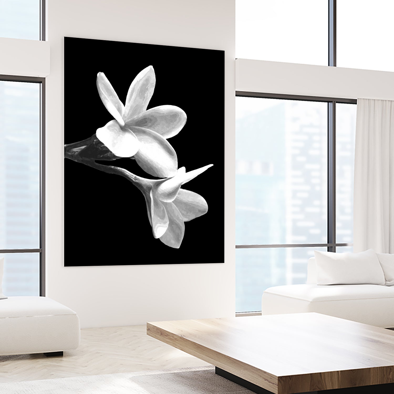 White Flowers Black Background by Alessandra Minervini on GIANT ART - black digital painting