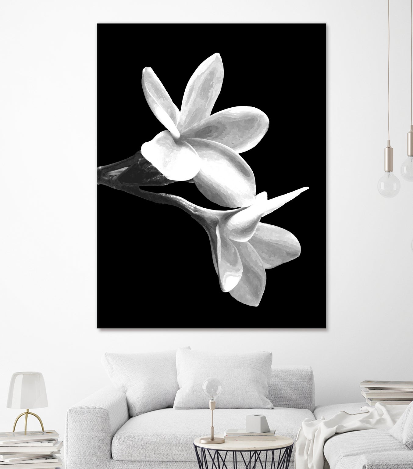 White Flowers Black Background by Alessandra Minervini on GIANT ART - black digital painting