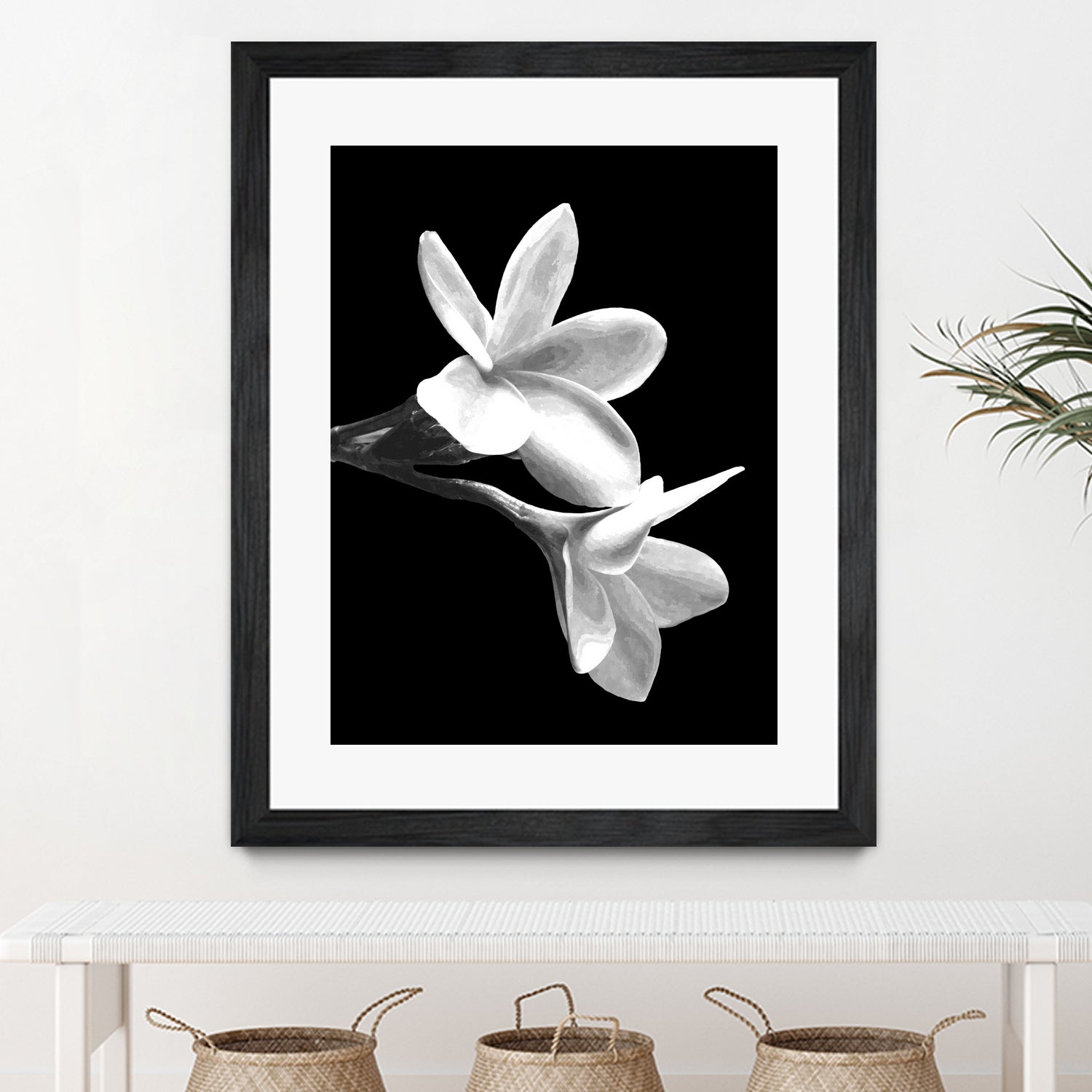 White Flowers Black Background by Alessandra Minervini on GIANT ART - black digital painting