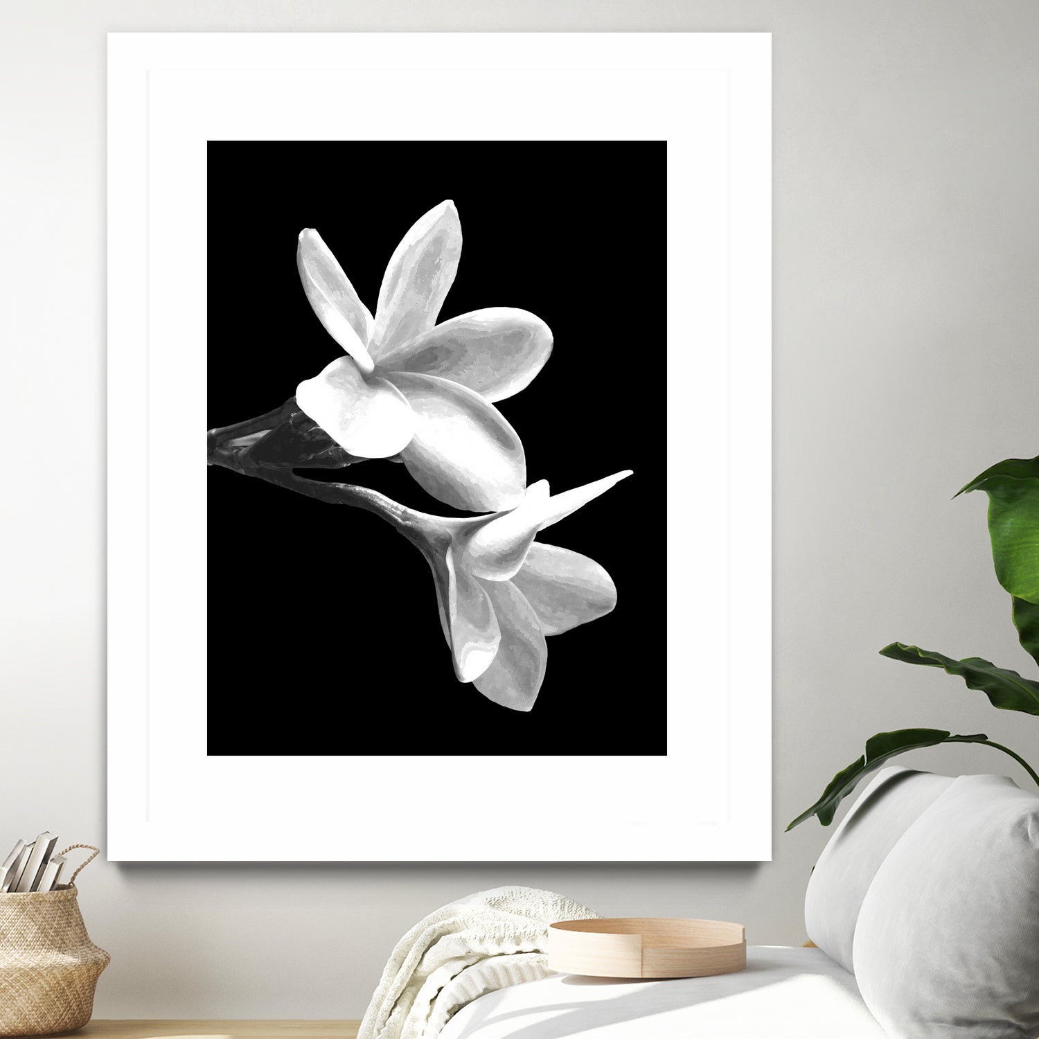 White Flowers Black Background by Alessandra Minervini on GIANT ART - black digital painting