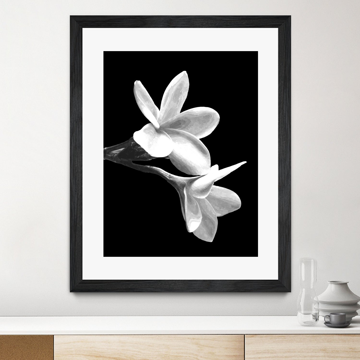 White Flowers Black Background by Alessandra Minervini on GIANT ART - black digital painting