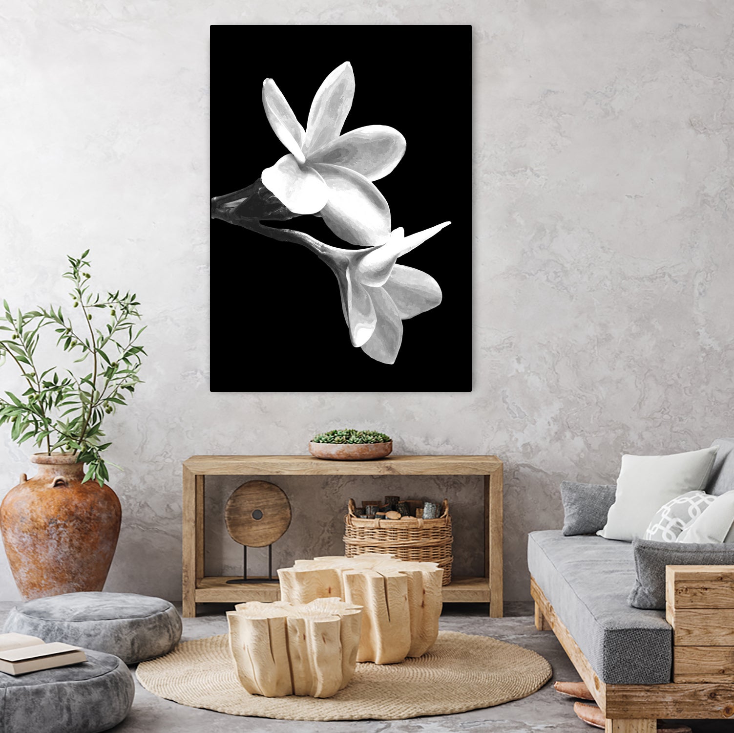 White Flowers Black Background by Alessandra Minervini on GIANT ART - black digital painting