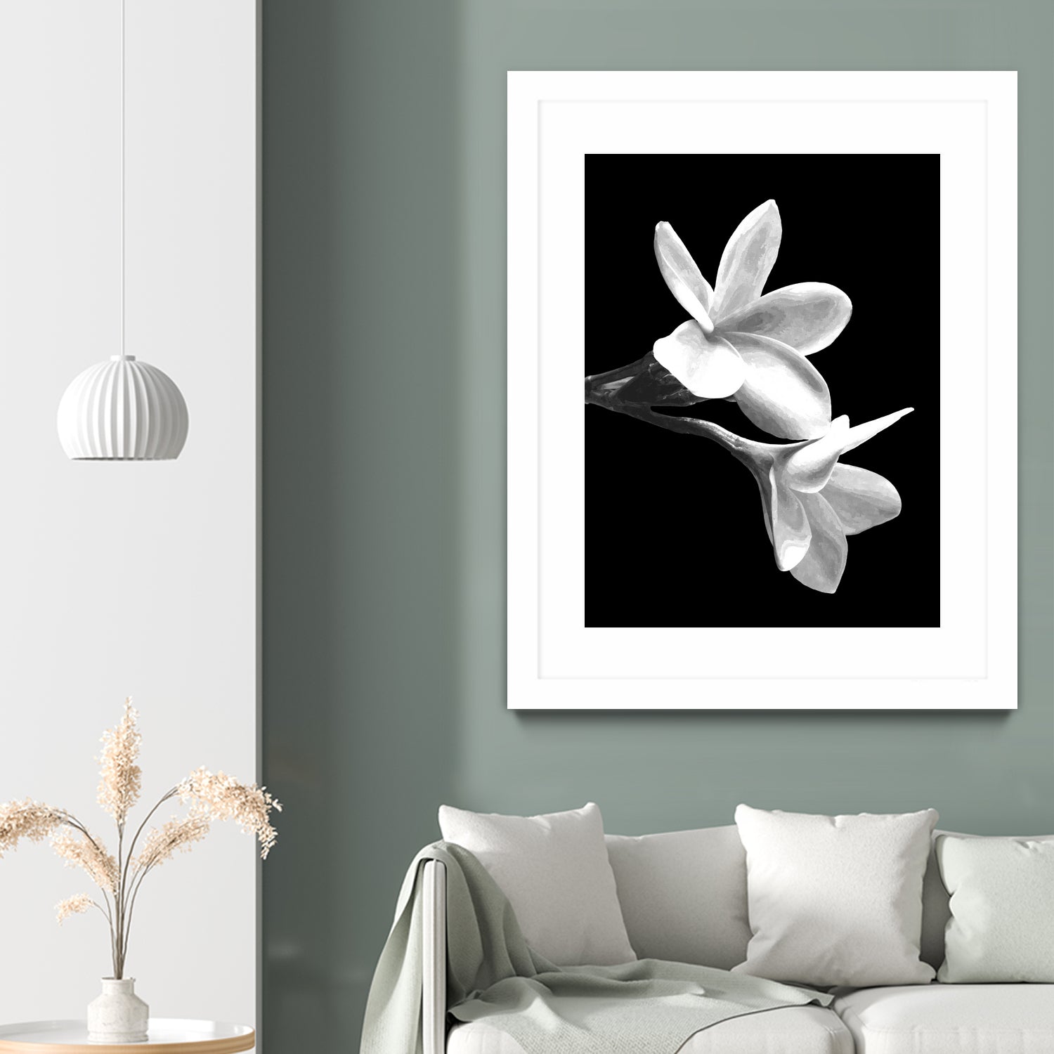 White Flowers Black Background by Alessandra Minervini on GIANT ART - black digital painting