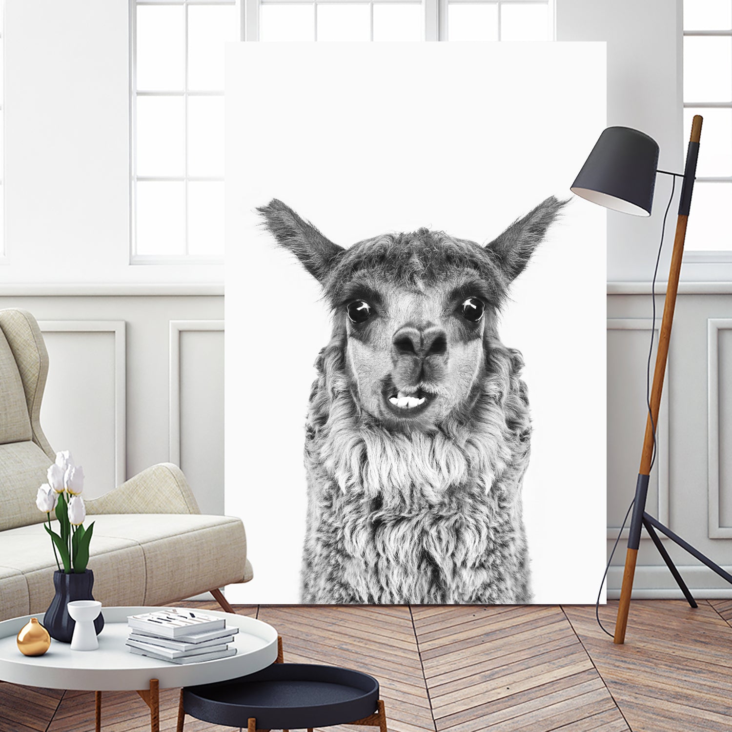 Happy Llama by Kathrin Pienaar on GIANT ART - gray photo manipulation